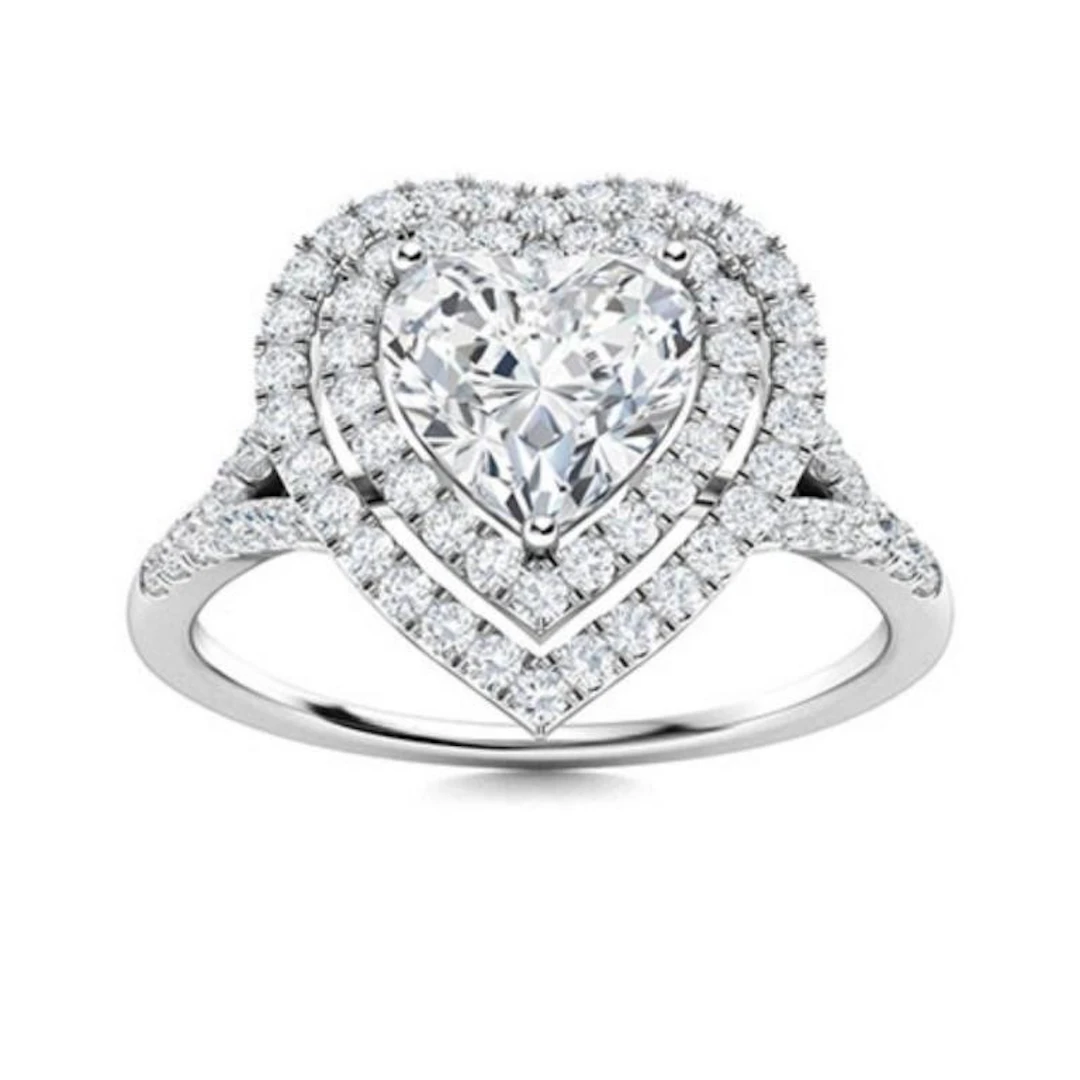 Gold & Brilliant White Heart Diamond 2.50 Cts Ring