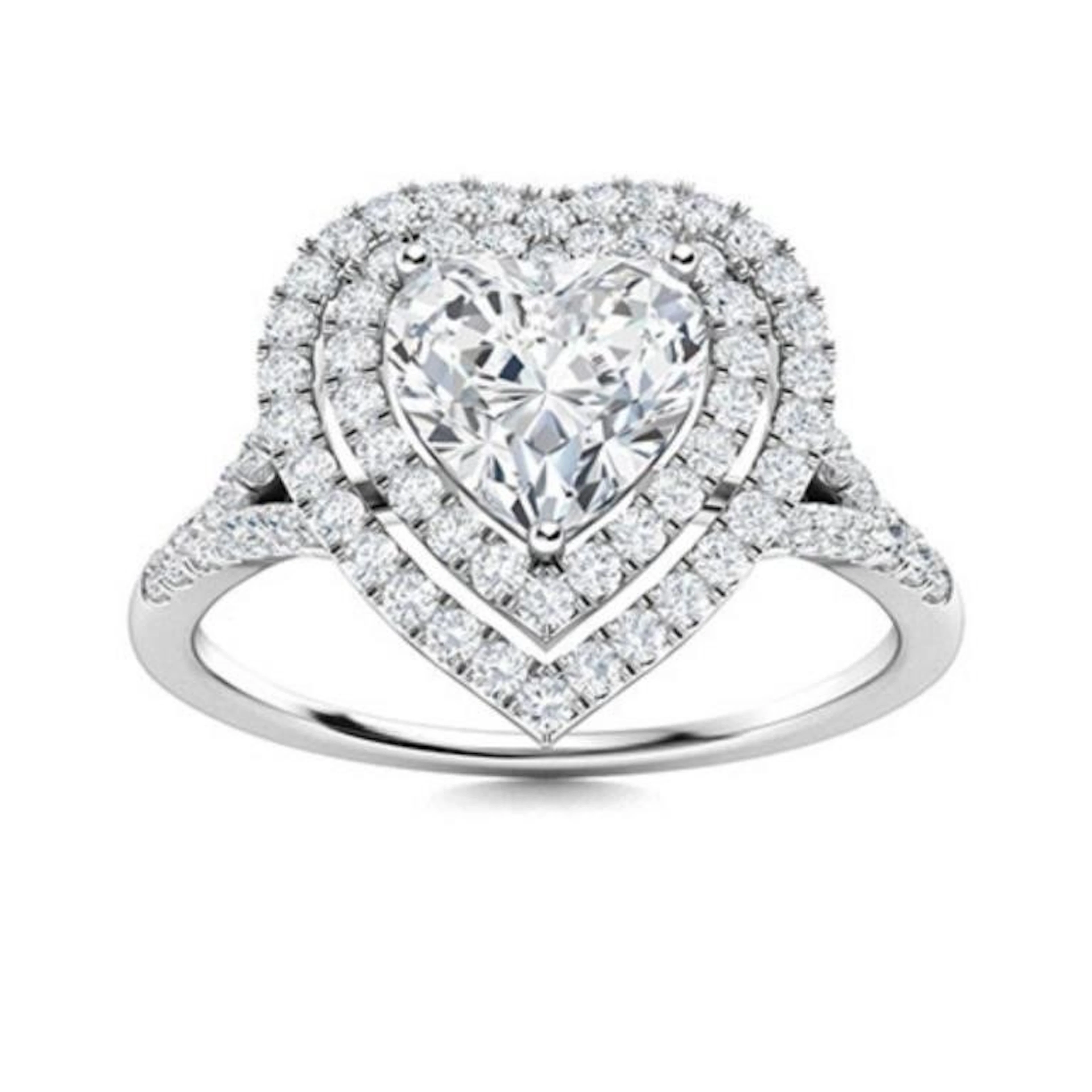 Gold & Brilliant White Heart Diamond 2.50 Cts Ring