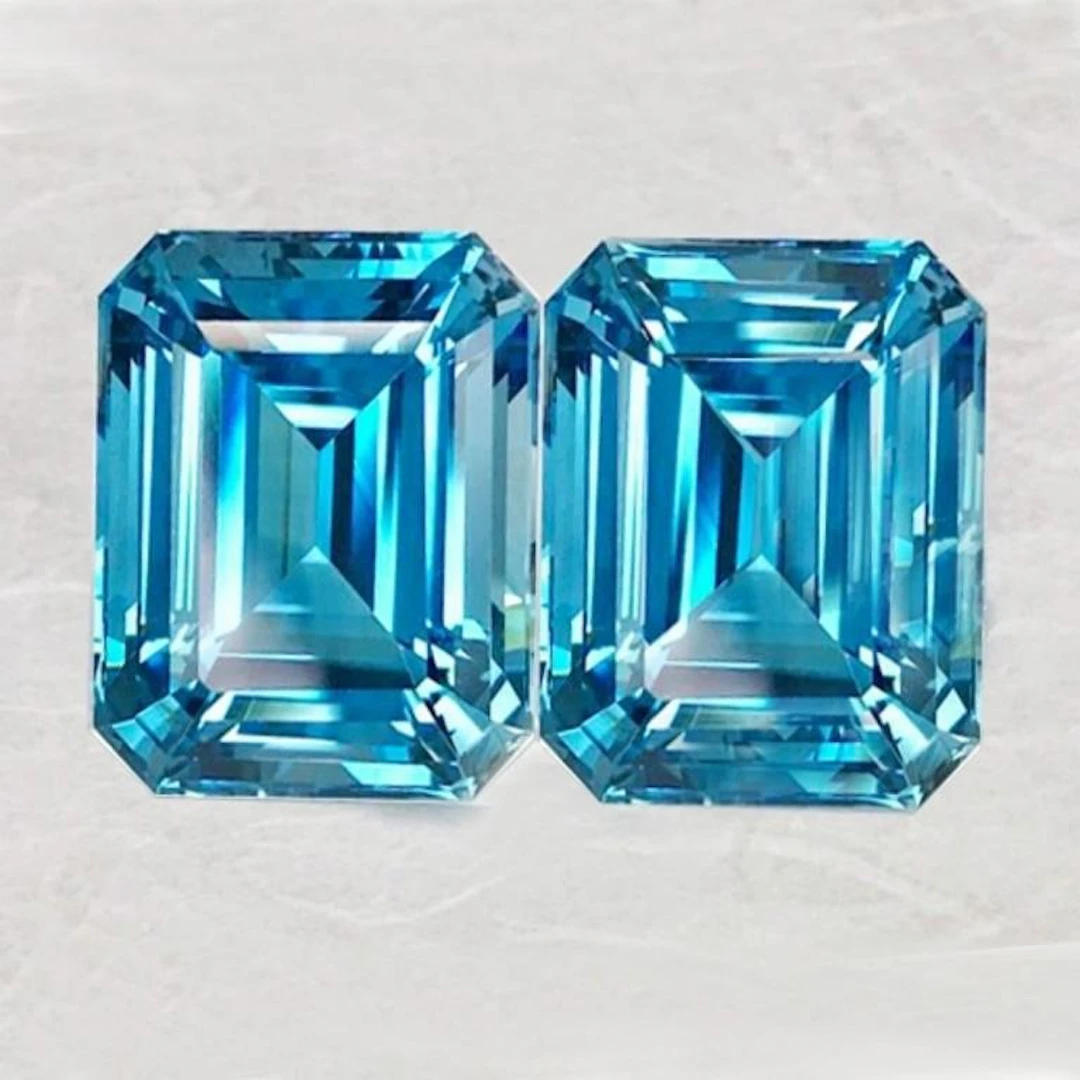 Natural Cambodian Blue Zircon Pair {Flawless-VVS1