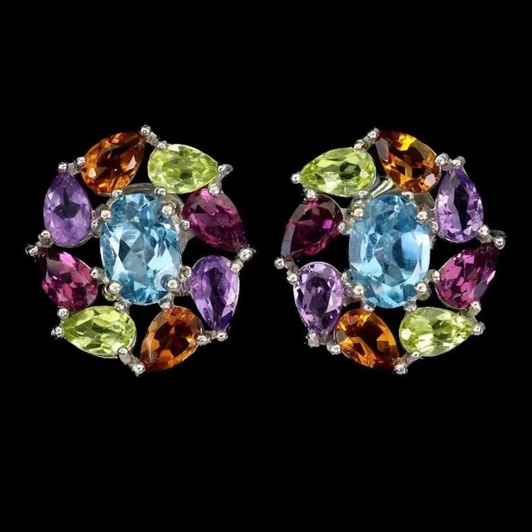 Natural Blue Topaz Citrine Peridot Earrings