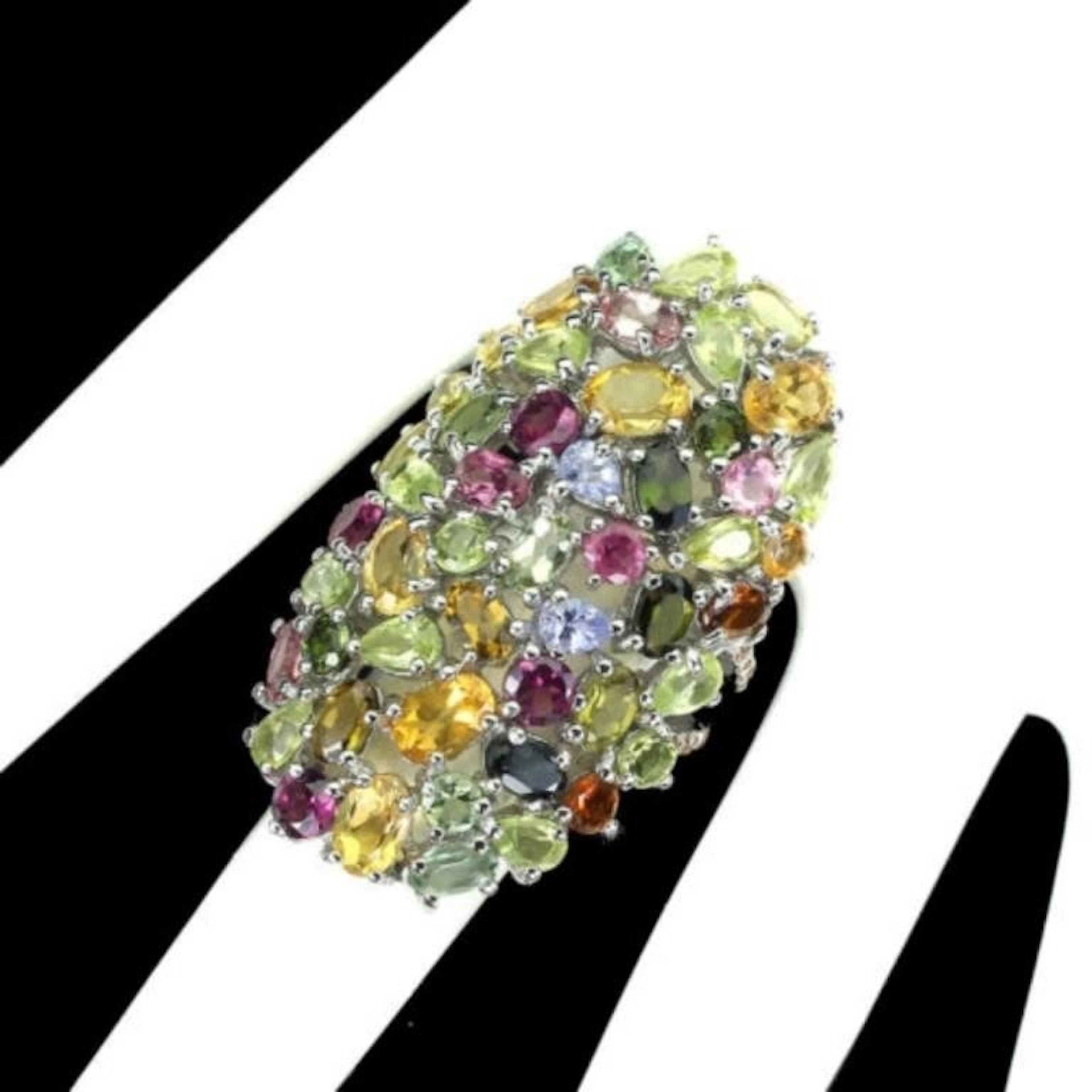 Natural Citrine Sapphire Tourmaline Ring