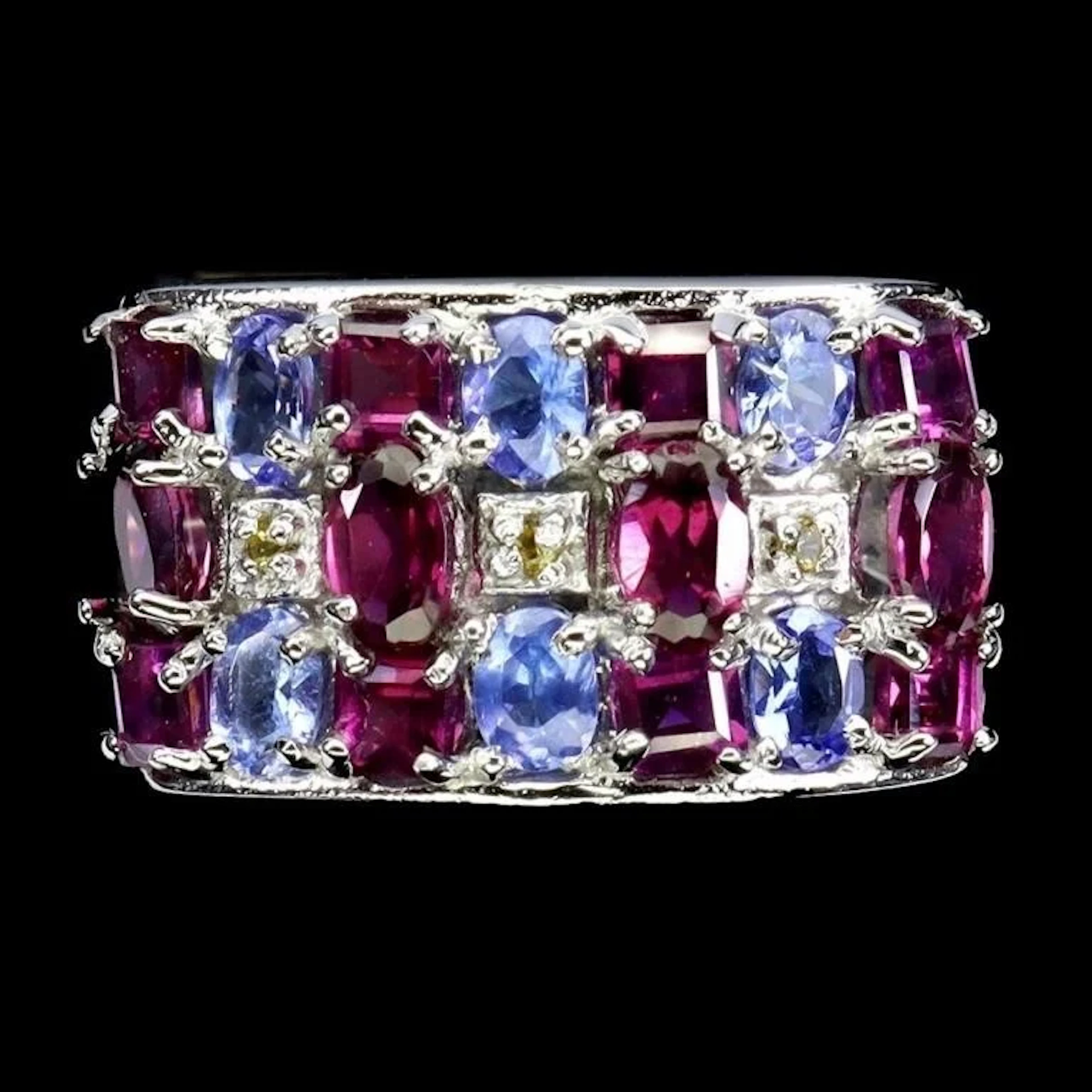 Natural Rhodolite Garnet Tanzanite Ring