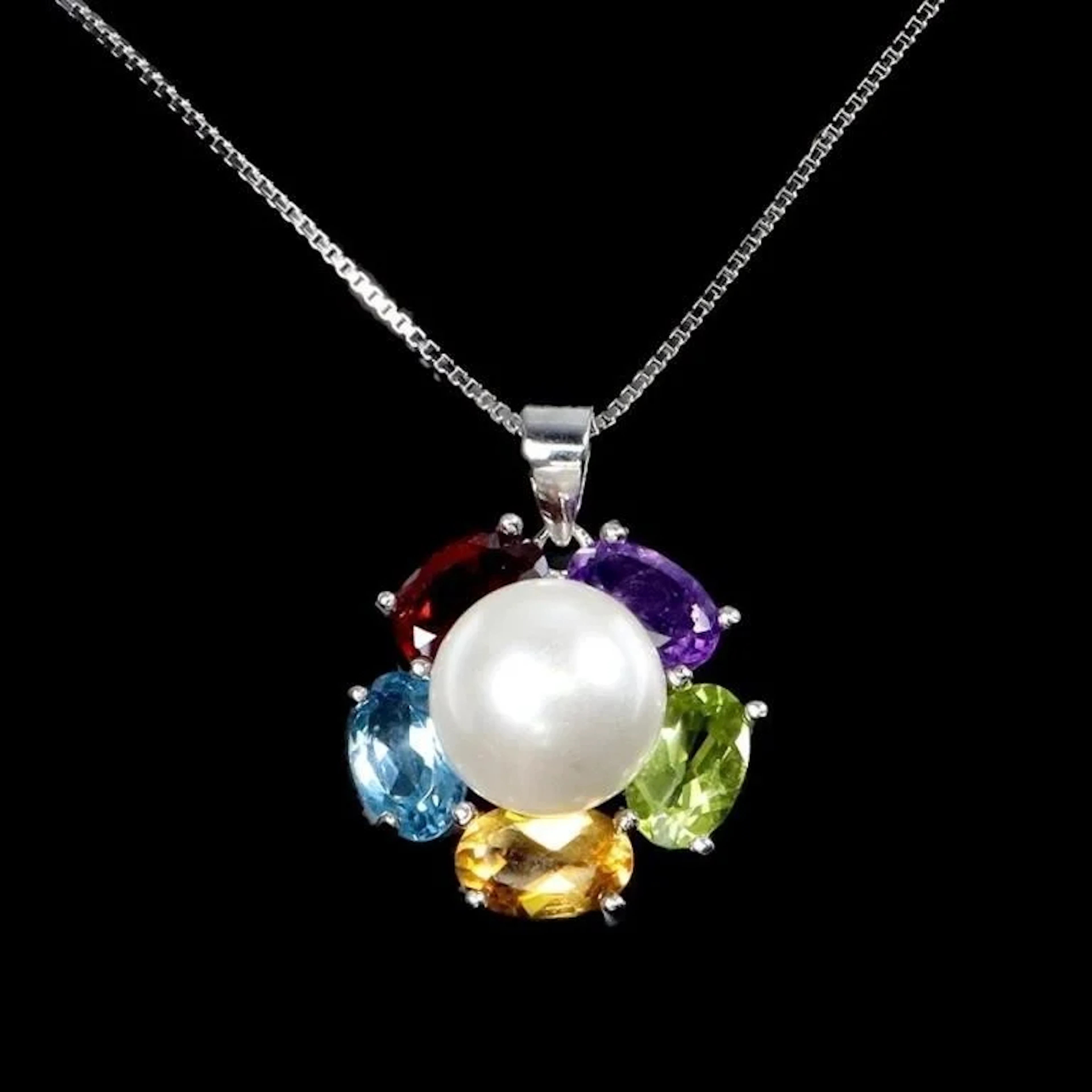 Natural Pearl Amethyst Citrine Garnet Necklace