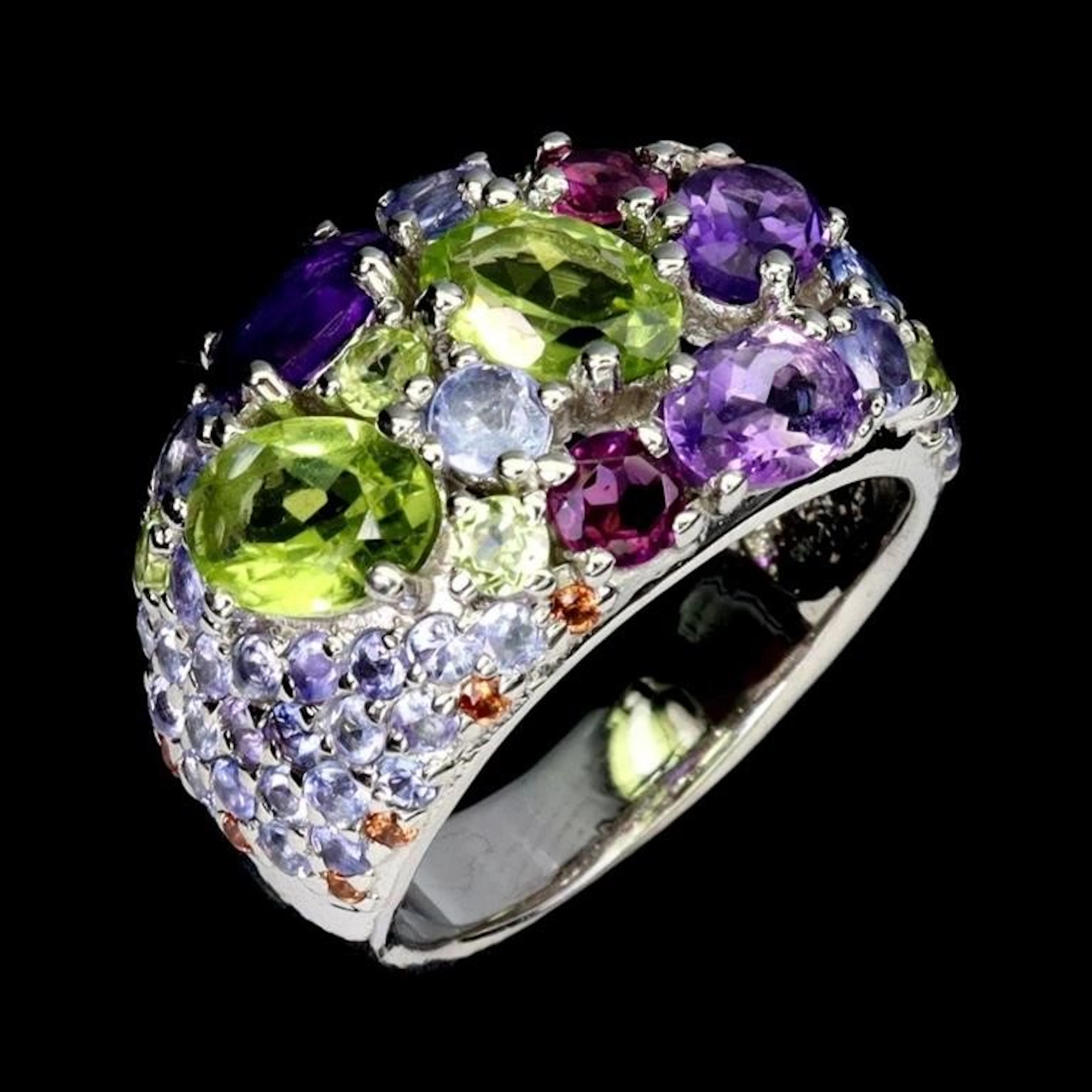 Natural Peridot Sapphire Tanzanite Ring