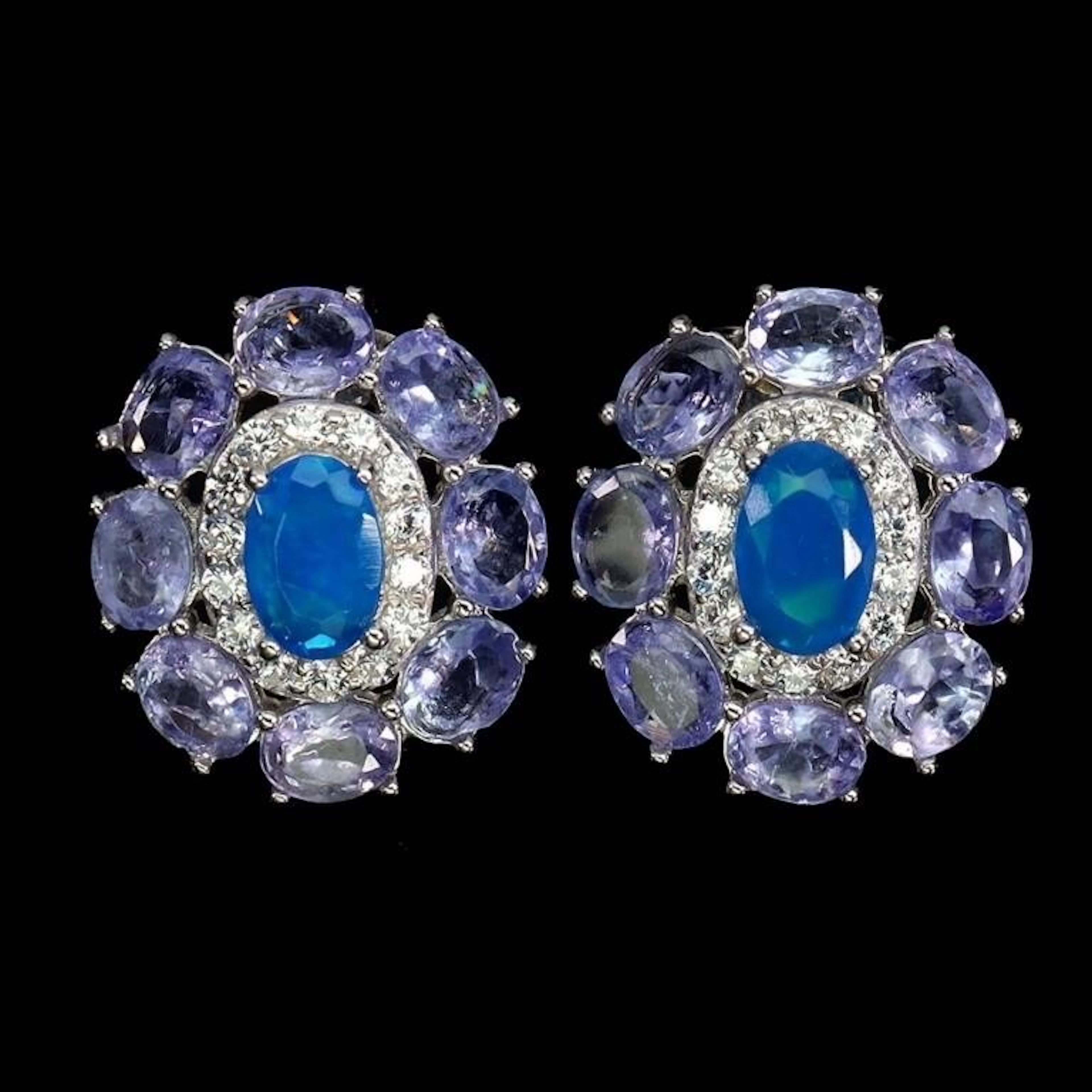 Natural Ethopian Blue Opal & Tanzanite Earrings