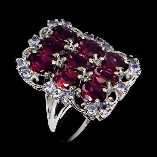 Natural Rhodolite Garnet & Tanzanite Ring