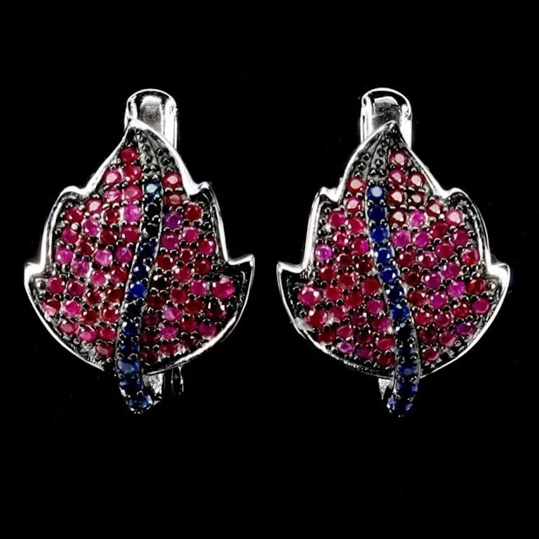 Natural Burma Ruby & Sapphire Earrings