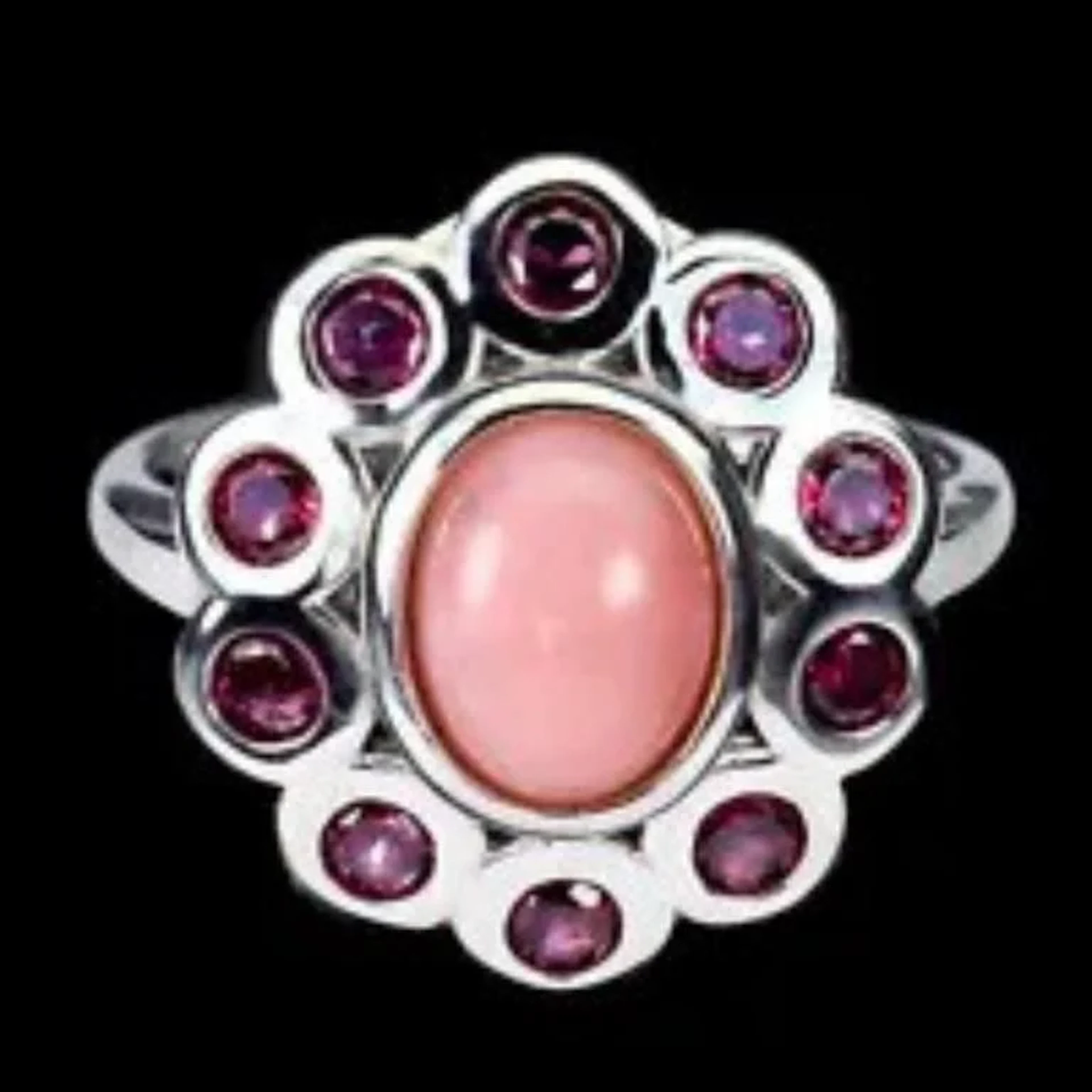 Natural Ethiopian Pink Opal Rhodolite Garnet Ring