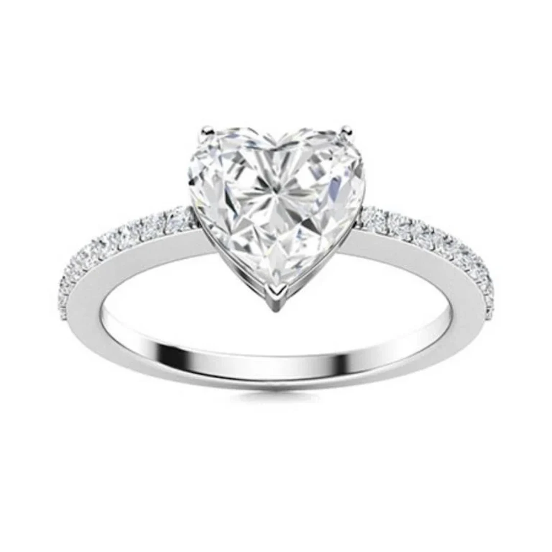 Gold & Brilliant White Heart Diamond 2.50 Cts Ring