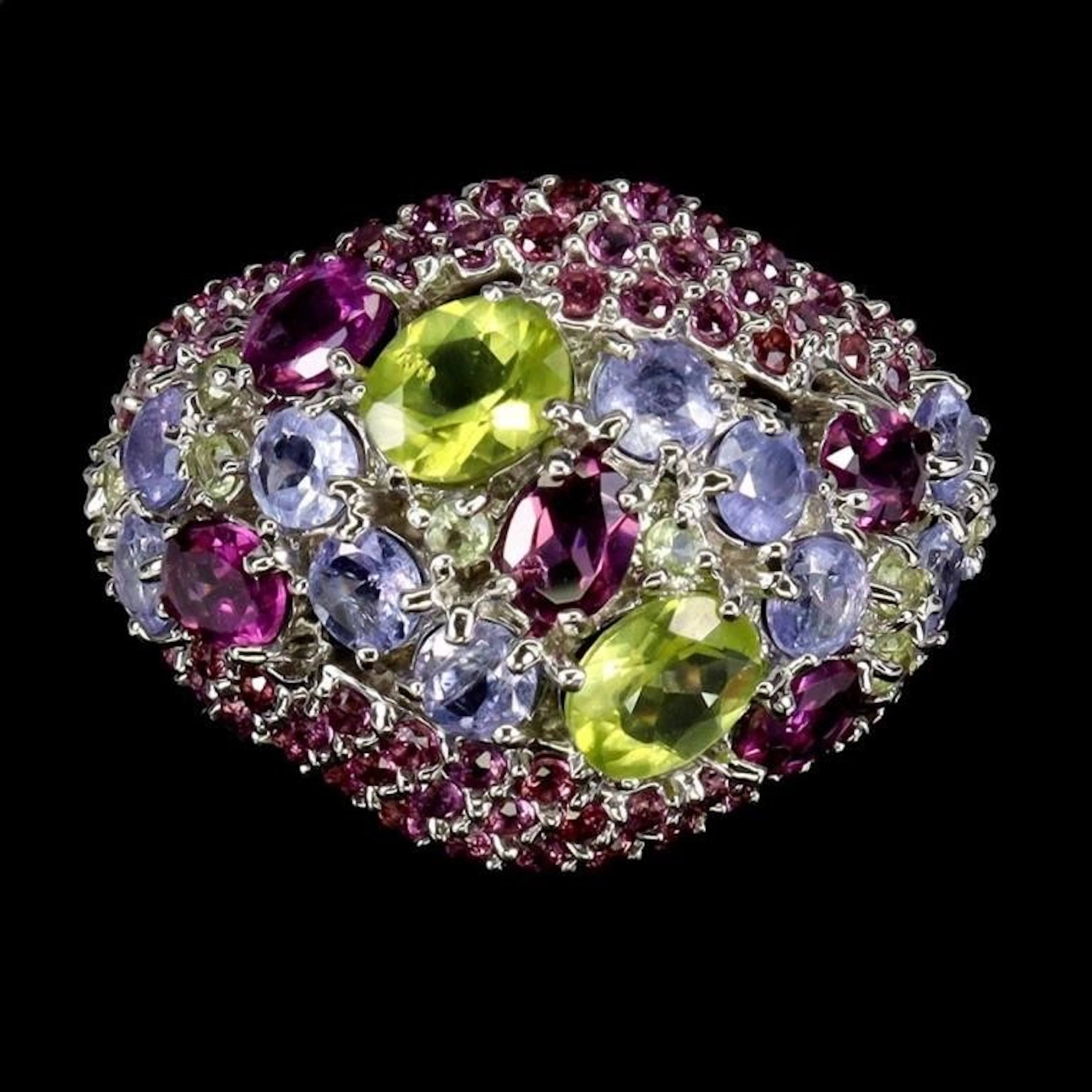 Natural Peridot Rhodolite Tanzanite Ring