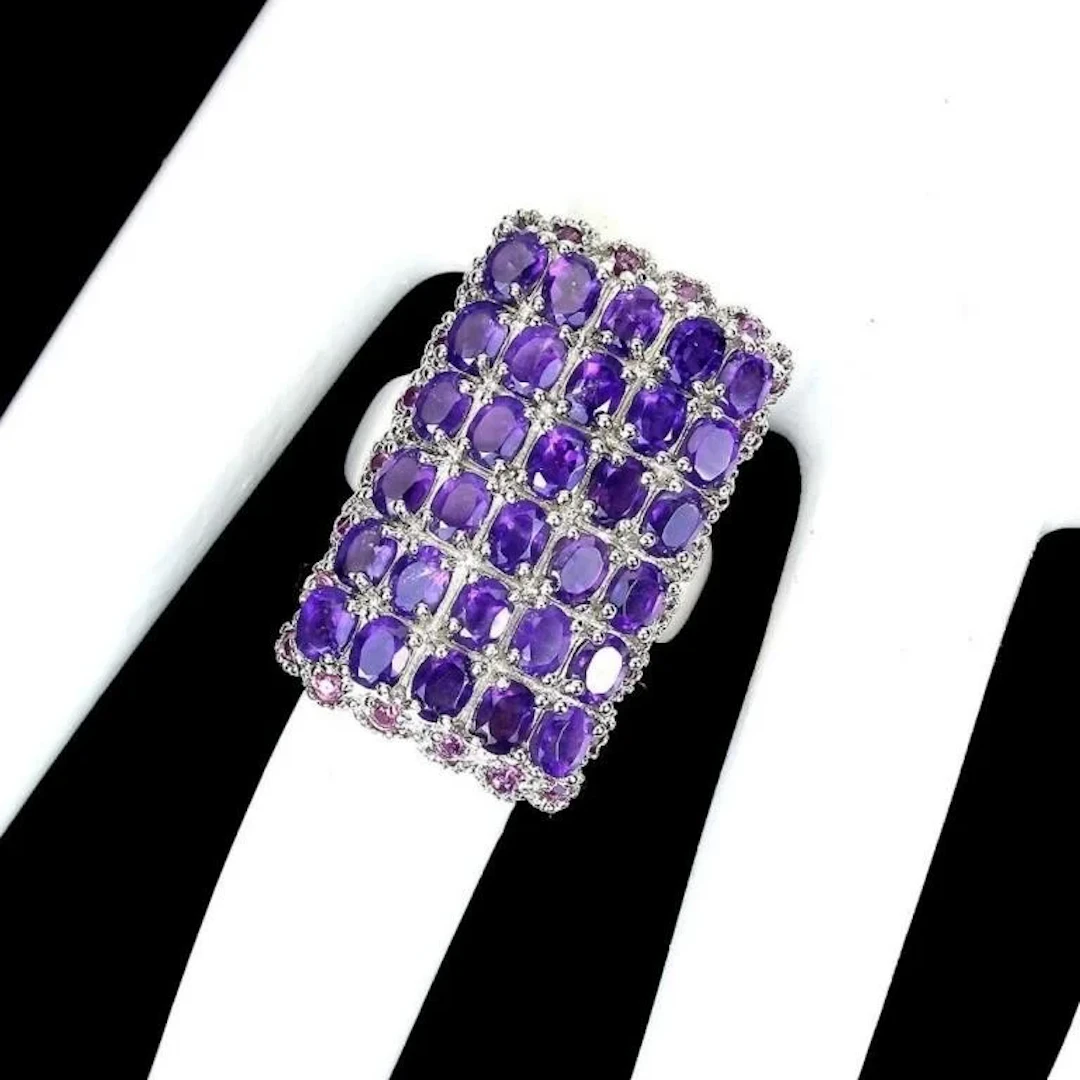 Natural Amethyst & Rhodolite Garnet Ring