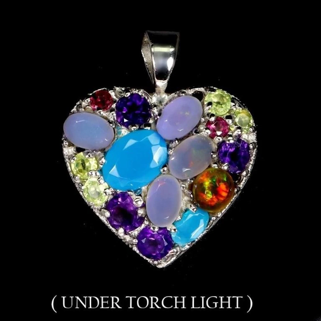 Natural Ethopian Blue & white Opal Multi Gems Pend