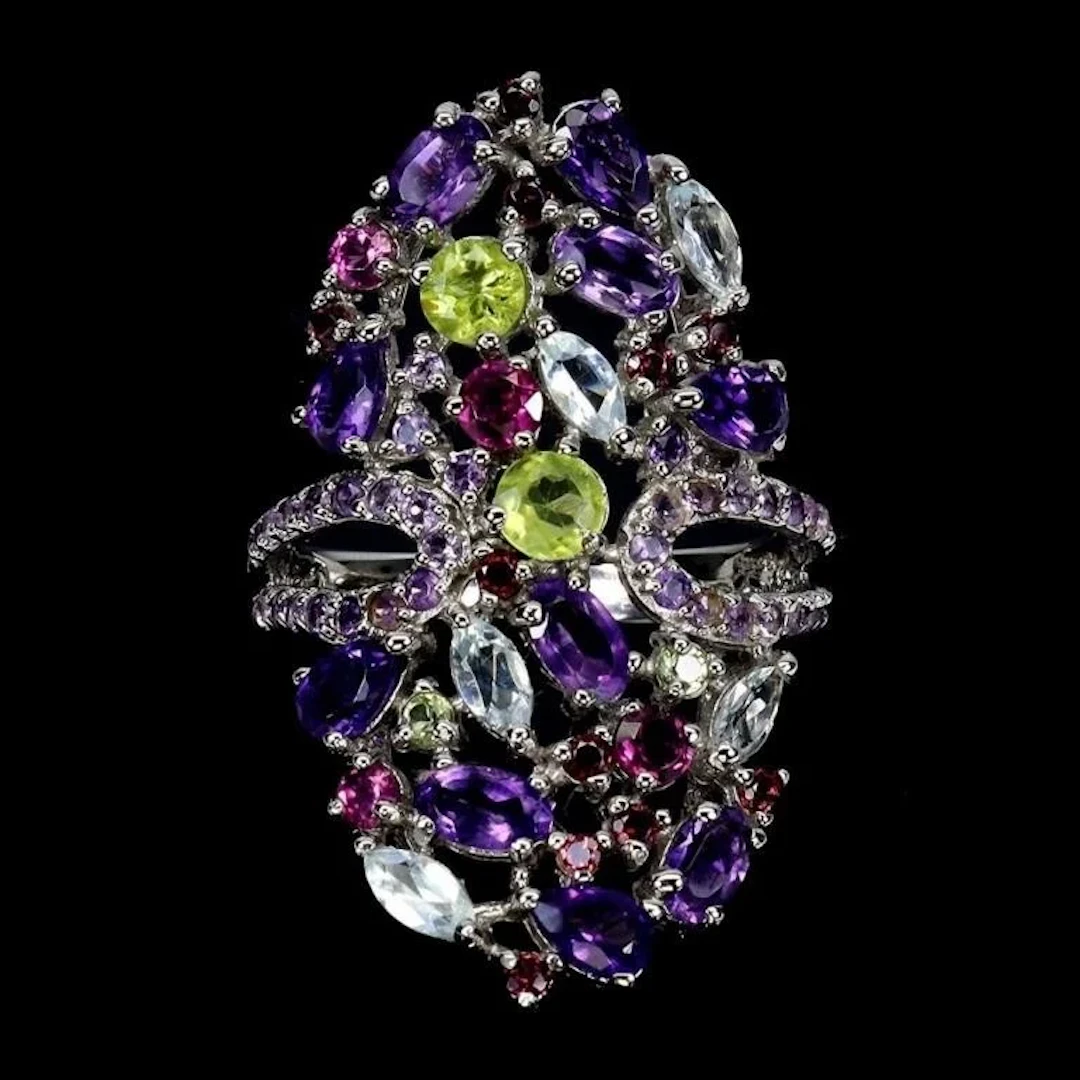 Natural Amethyst Aquamarine Peridot Ring