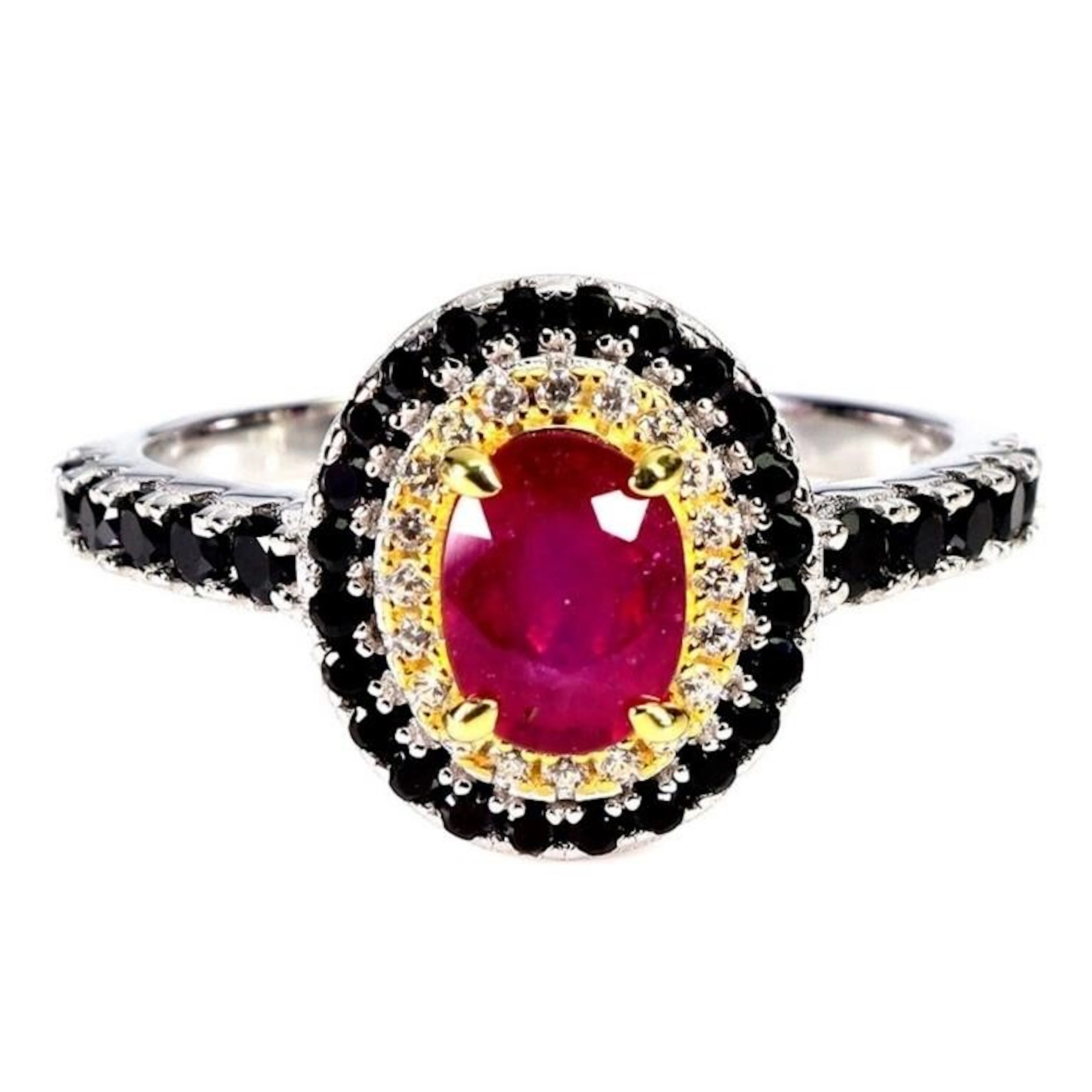Natural Red Ruby & Black Spinel Ring