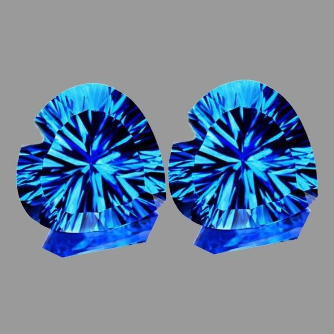 Natural Swiss Blue Topaz Heart Pair [Flawless-VVS]