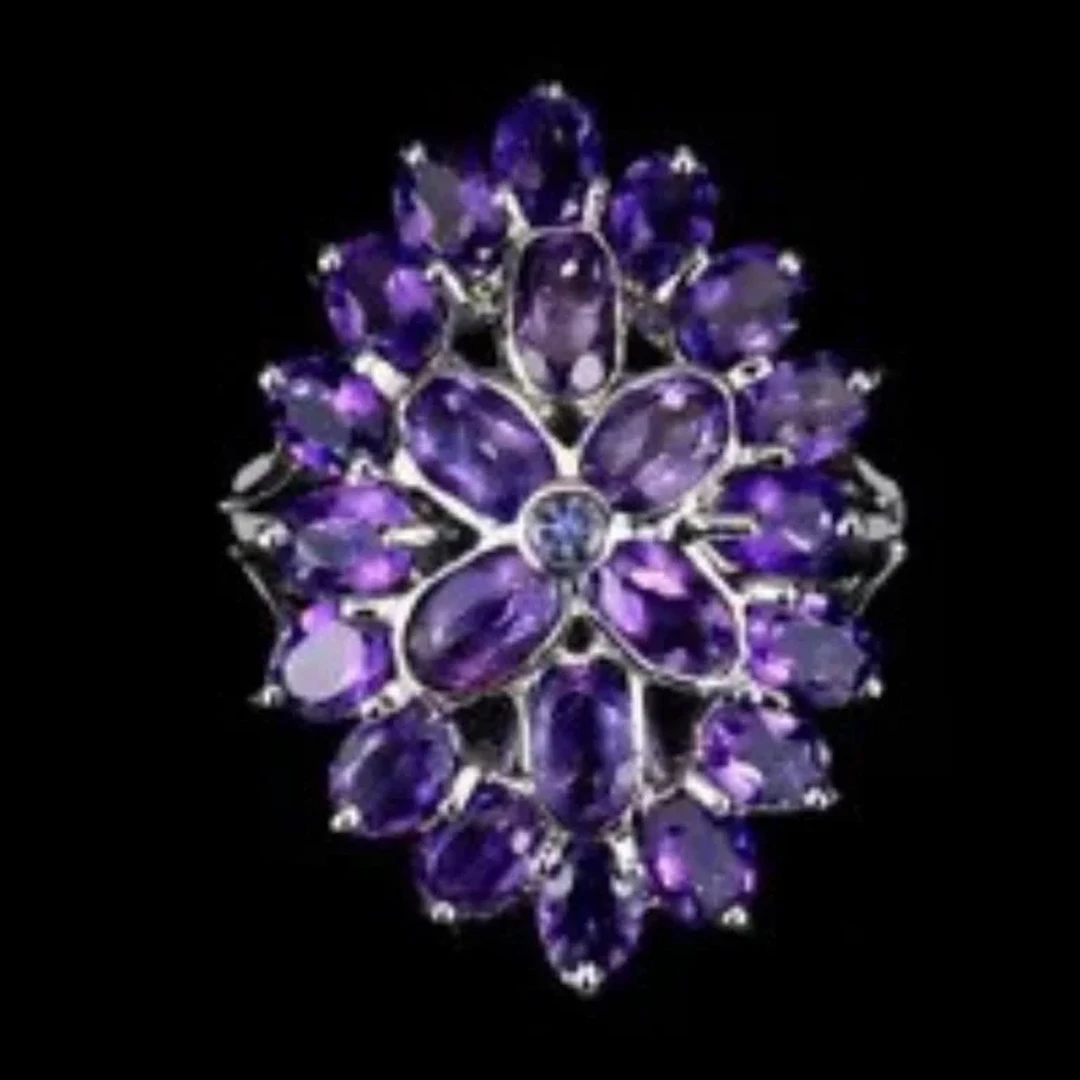 Natural Unheated Amethyst & Tanzanite Ring