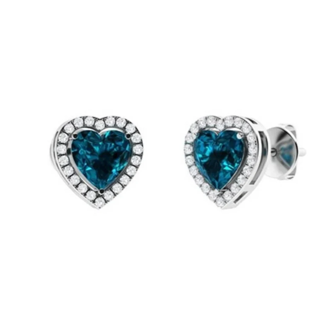 Gold Natural Hearts London Topaz Diamonds EarStuds