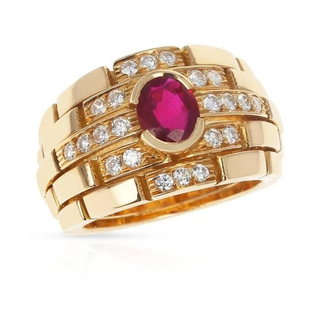 Gold & Natural Ruby White Diamond Ring