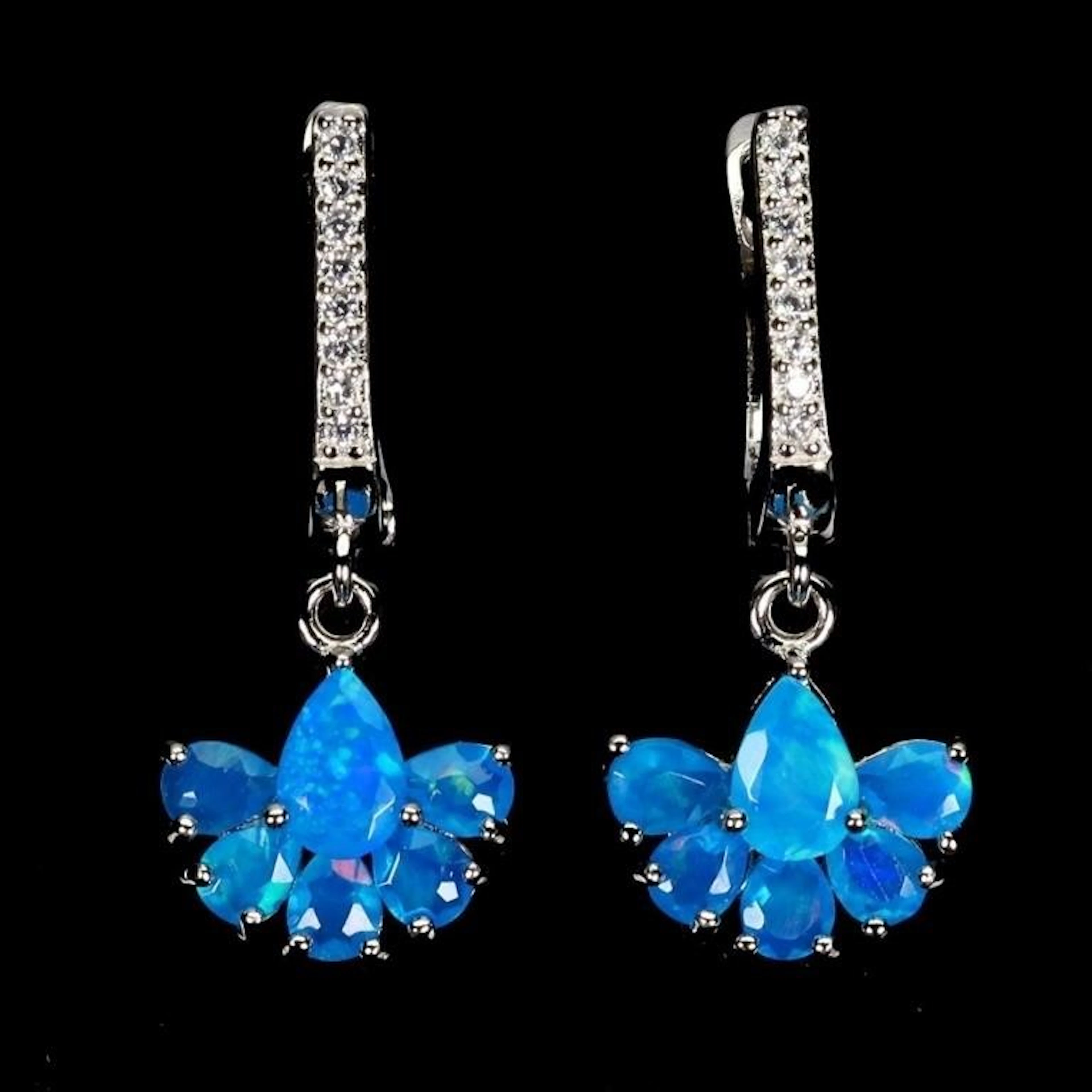 Natural Ethopian Blue Opal Earrings