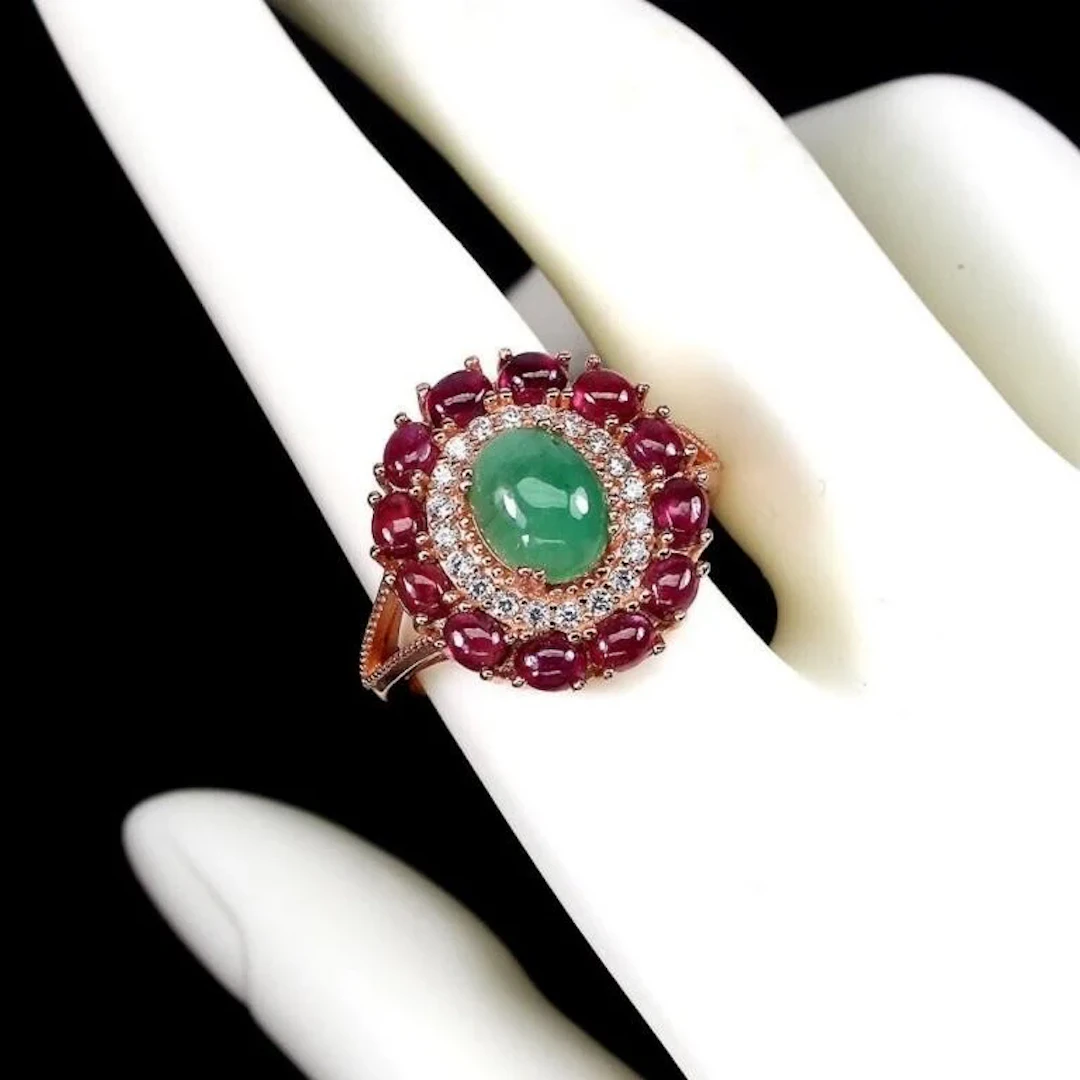 Natural Brazil Emerald & Pigeon Blood Red Ruby Rin