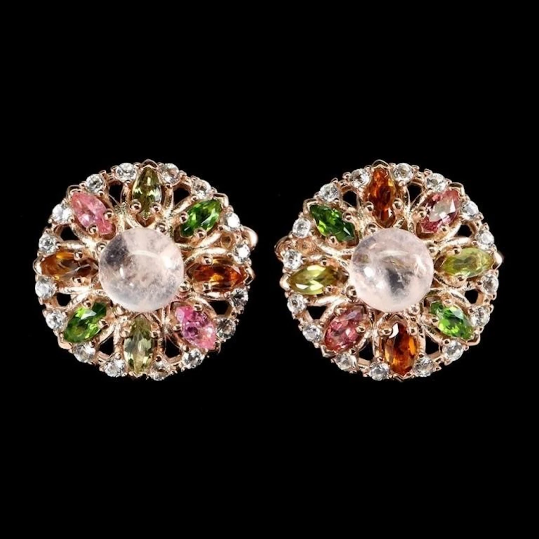 Natural Morganite & Multi Color Tourmaline Earring