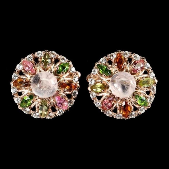 Natural Morganite & Multi Color Tourmaline Earring