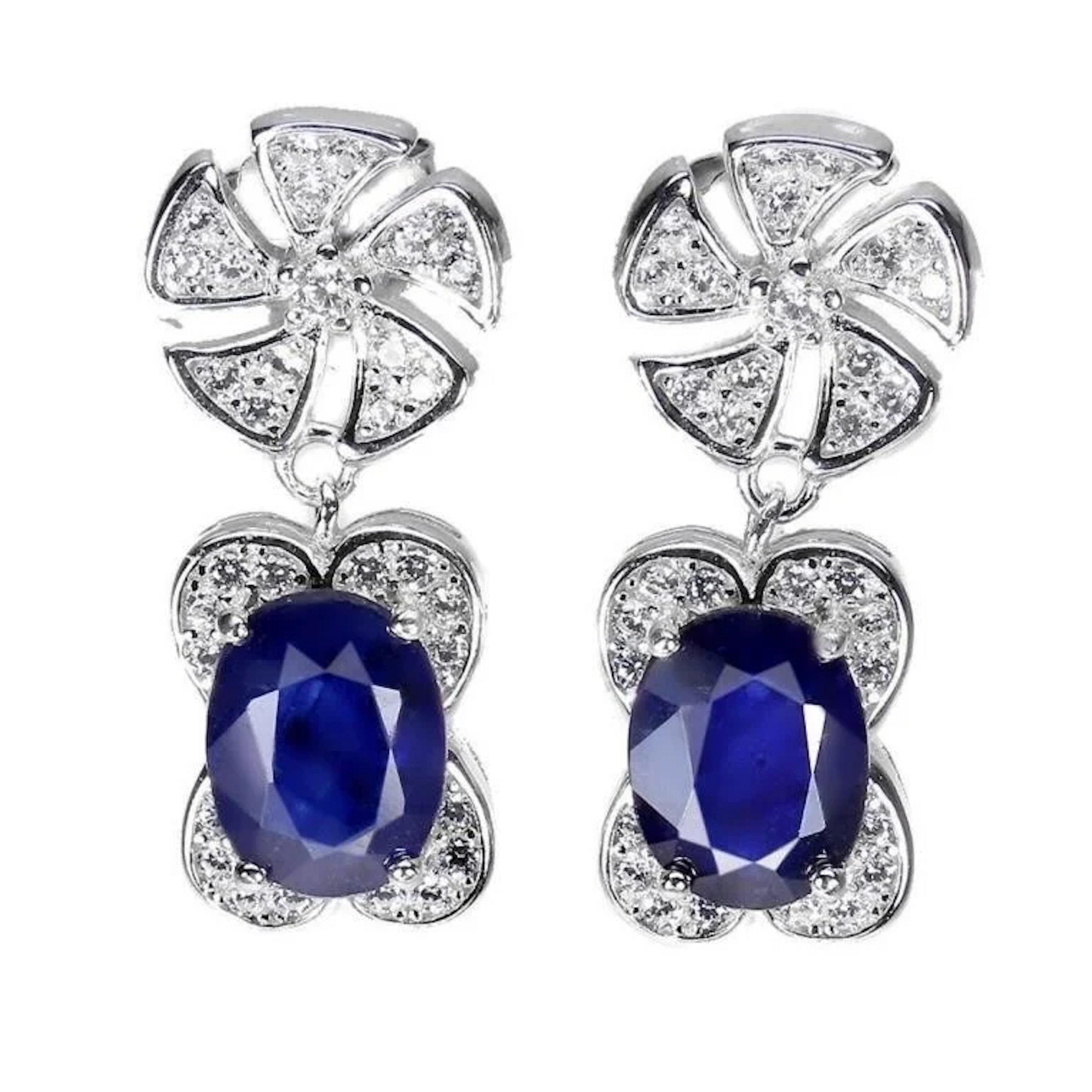 Natural Intense Blue Sapphire Earrings