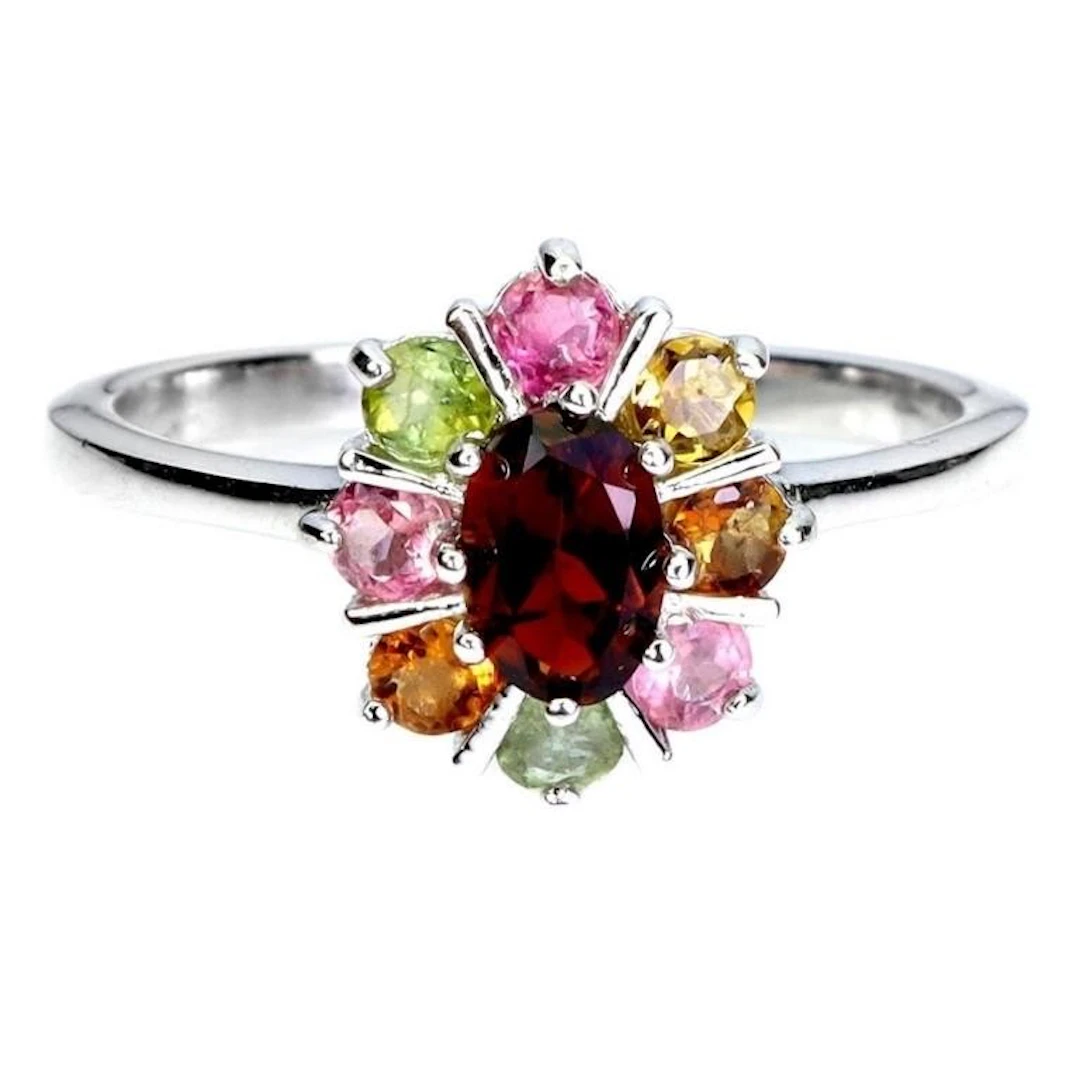 Natural Citrine & Multi Color Tourmaline Ring