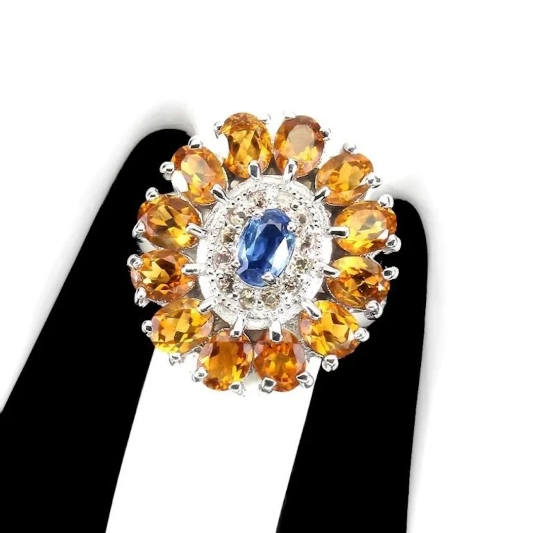 Natural Oval Kyanite Citrine Sapphire Rings