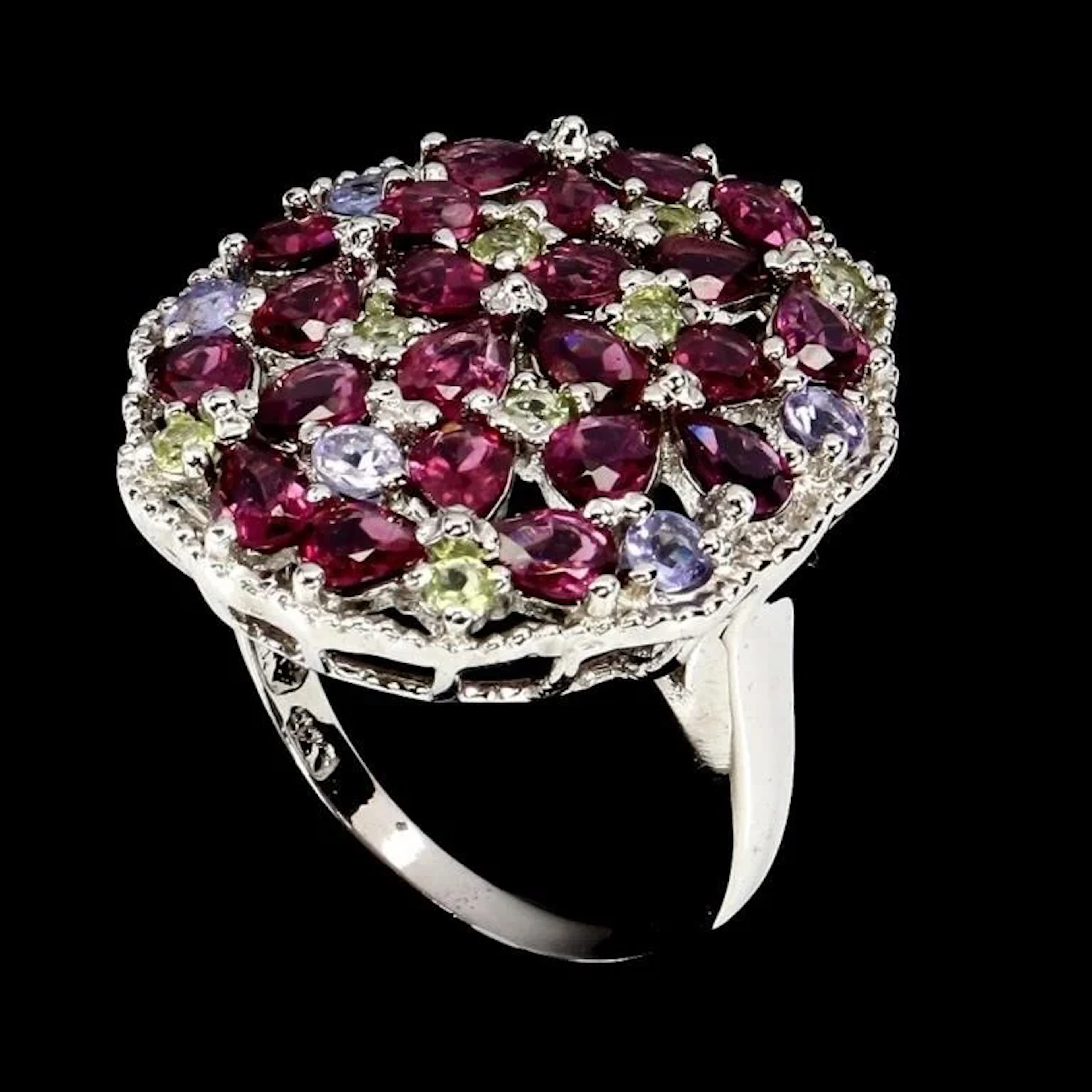 Natural Rhodolite Garnet & Tanzanite Ring