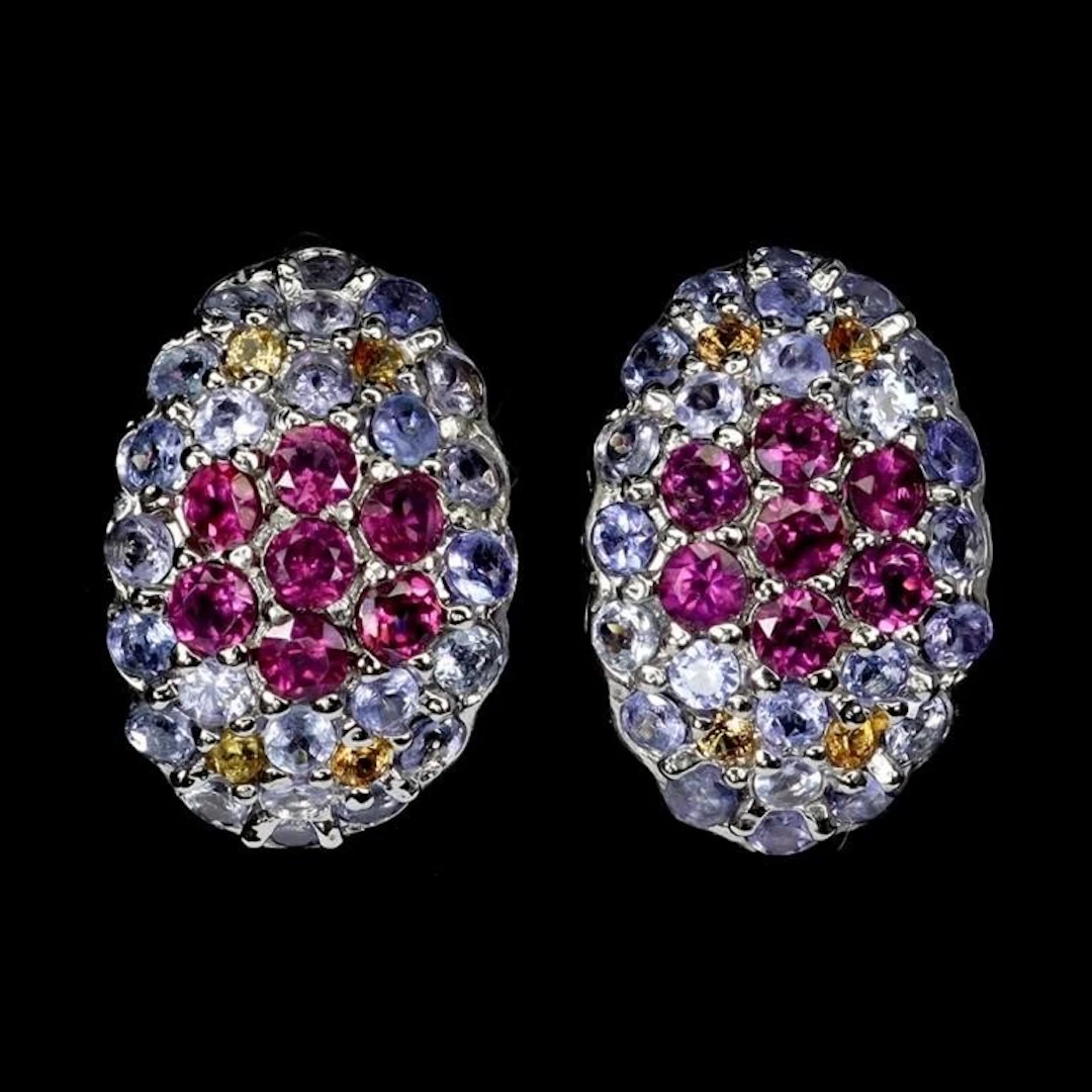 Natural Rhodolite Garnet Sapphire Tanzanite Earrin