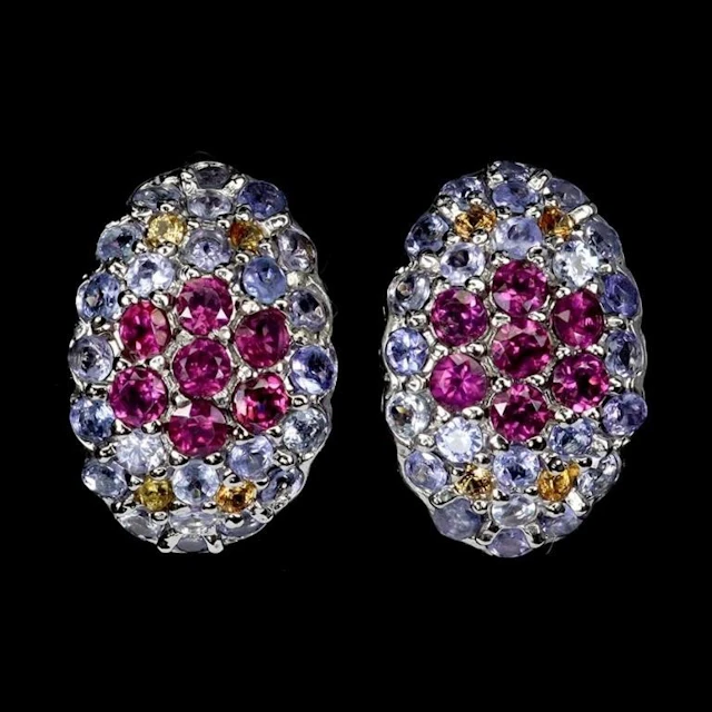 Natural Rhodolite Garnet Sapphire Tanzanite Earrin