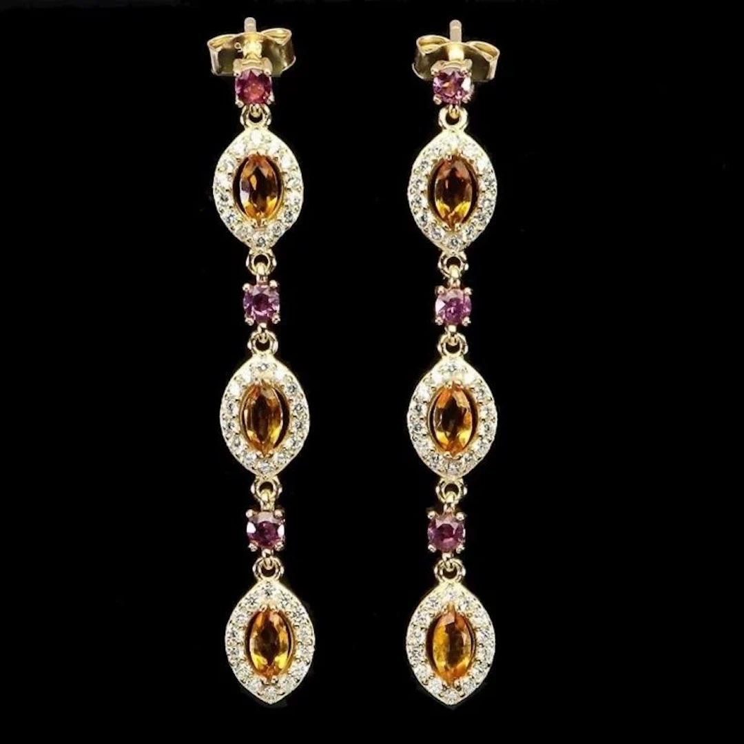 Natural Marquise Citrine Garnet Drop Earrings