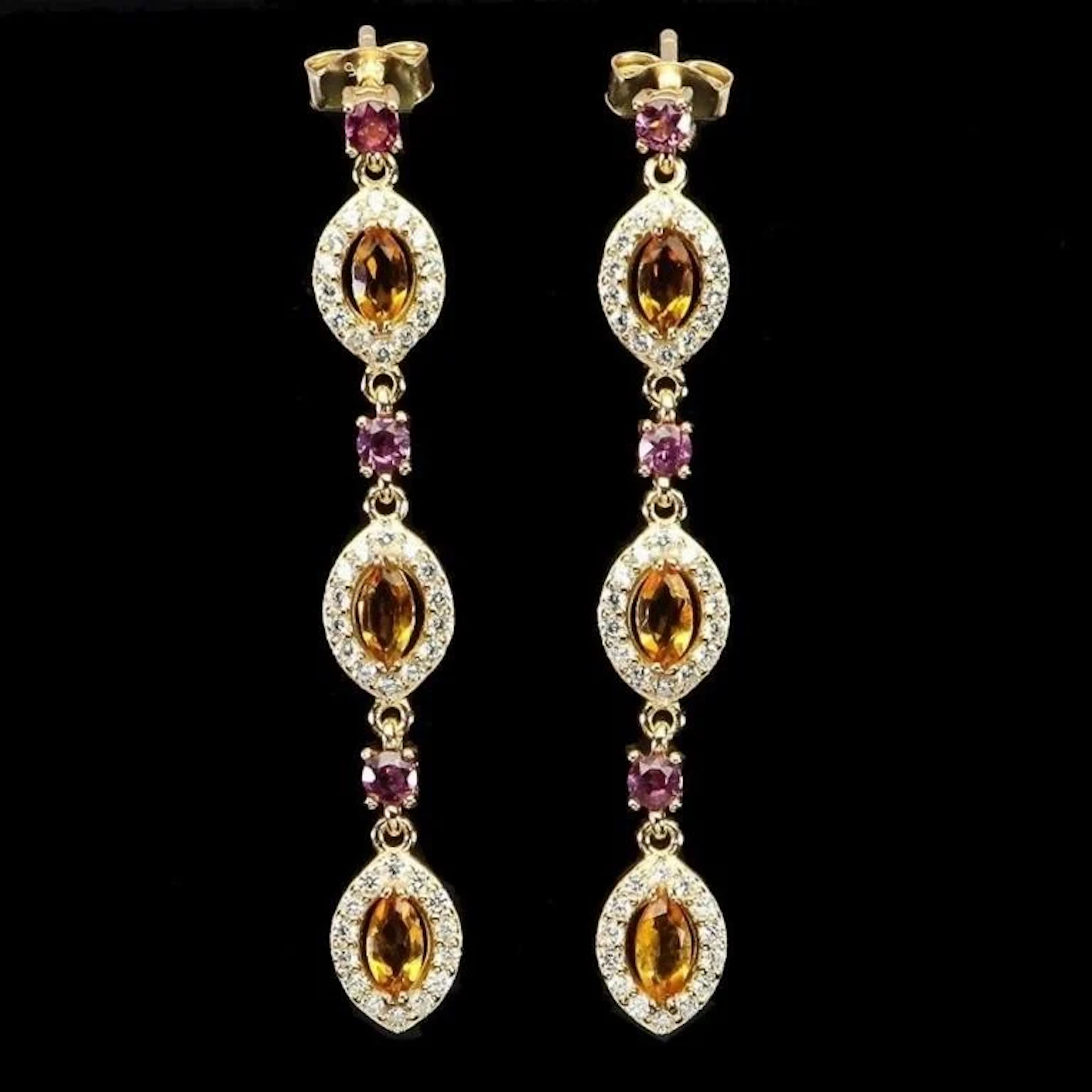 Natural Marquise Citrine Garnet Drop Earrings