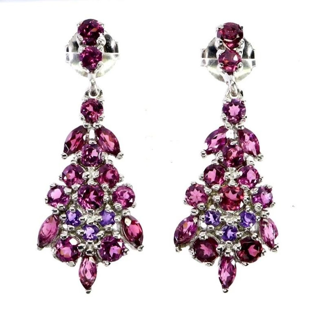 Natural Marquise Rhodolite Garnet Earrings