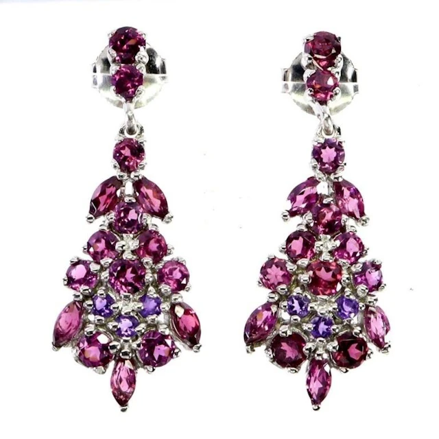Natural Marquise Rhodolite Garnet Earrings