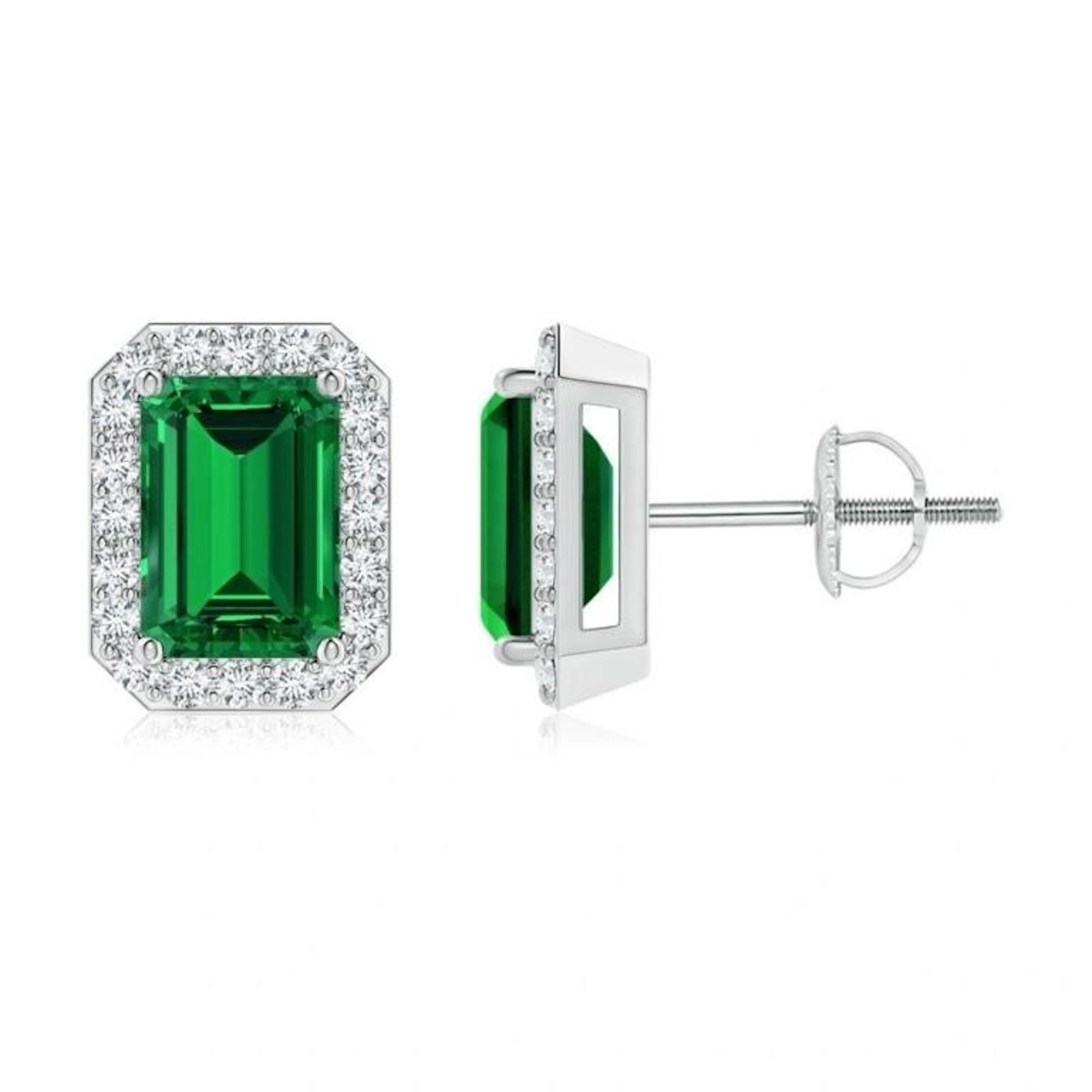 Emerald & Diamond 14k Gold EarStuds
