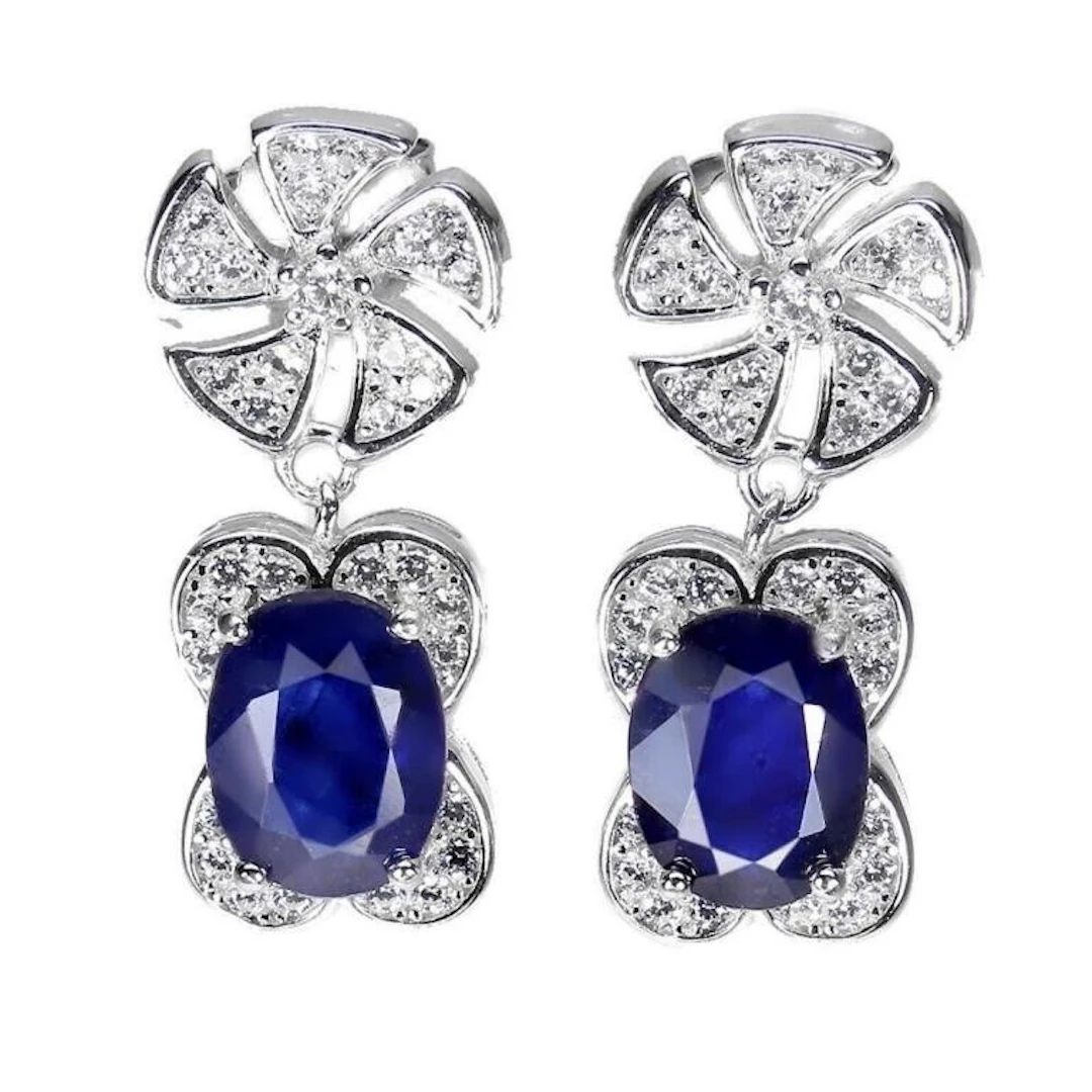 Natural Intense Blue Sapphire Earrings