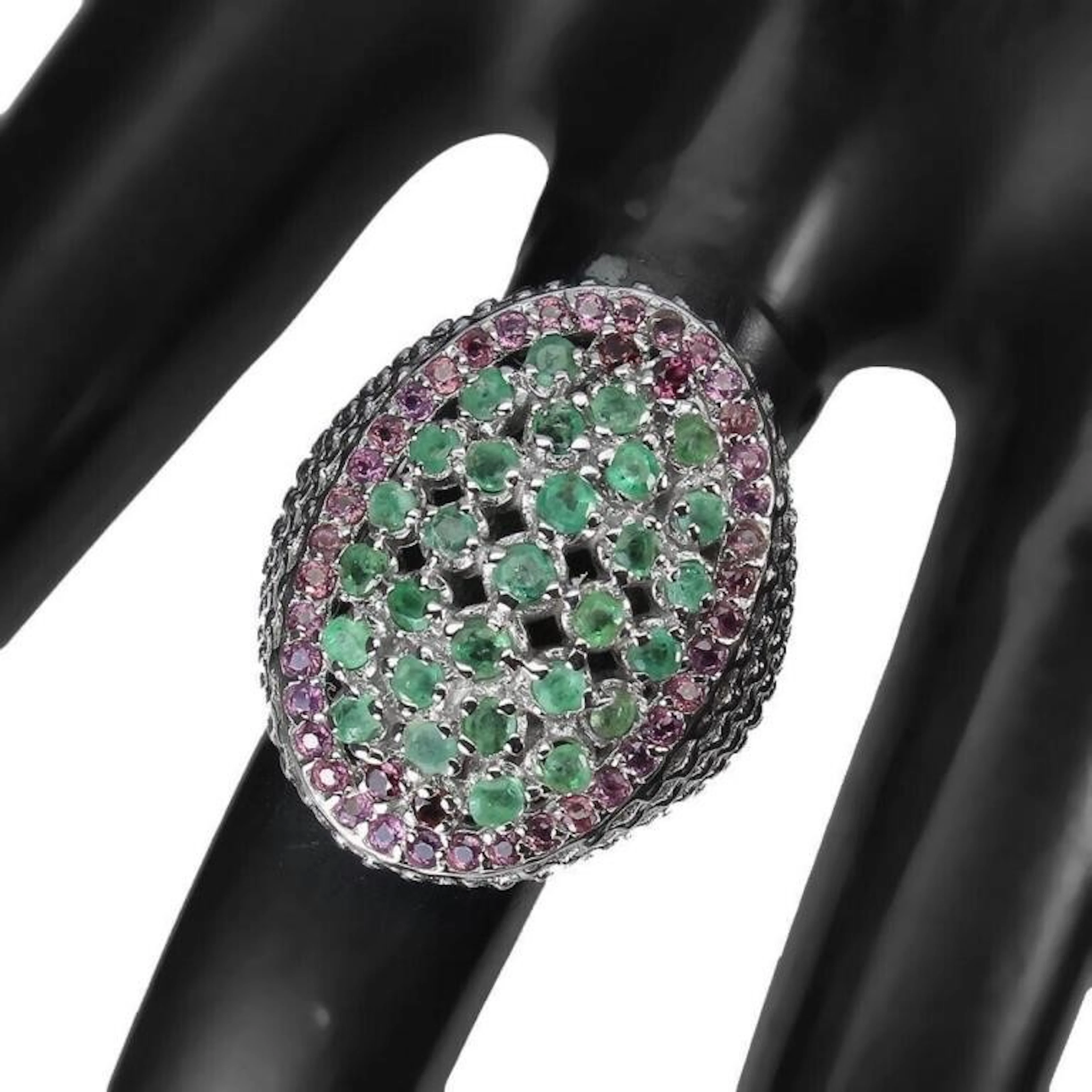 Natural Colombian Emerald & Rhodolite Garnet Ring