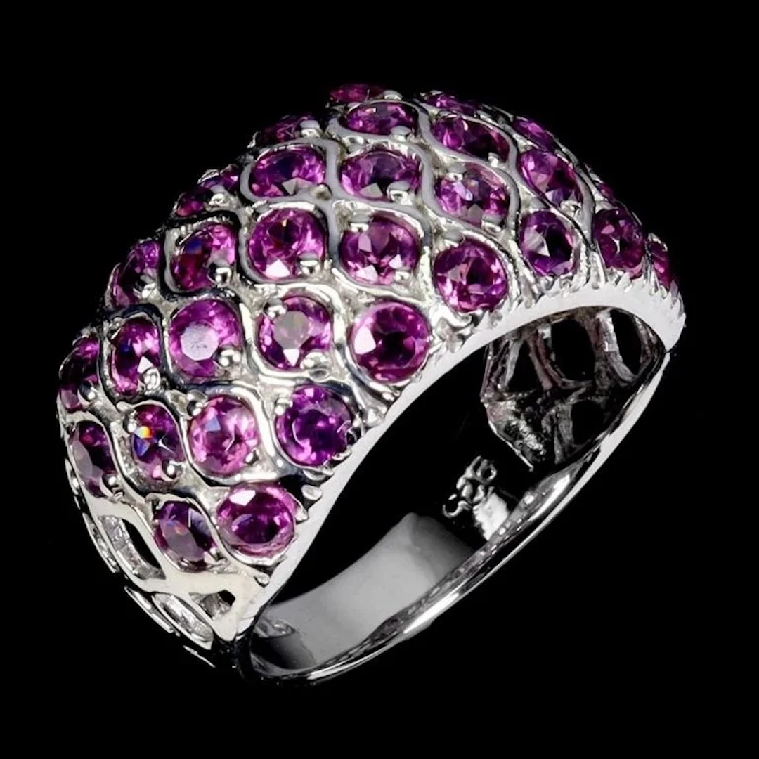 Natural Round Rhodolite Garnet Ring