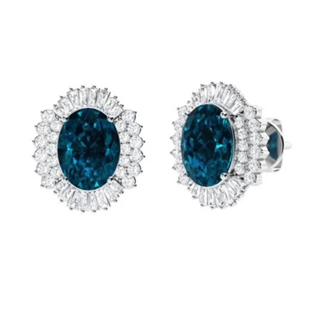 Gold Natural London Topaz Diamonds 5.50 Cts EarStu