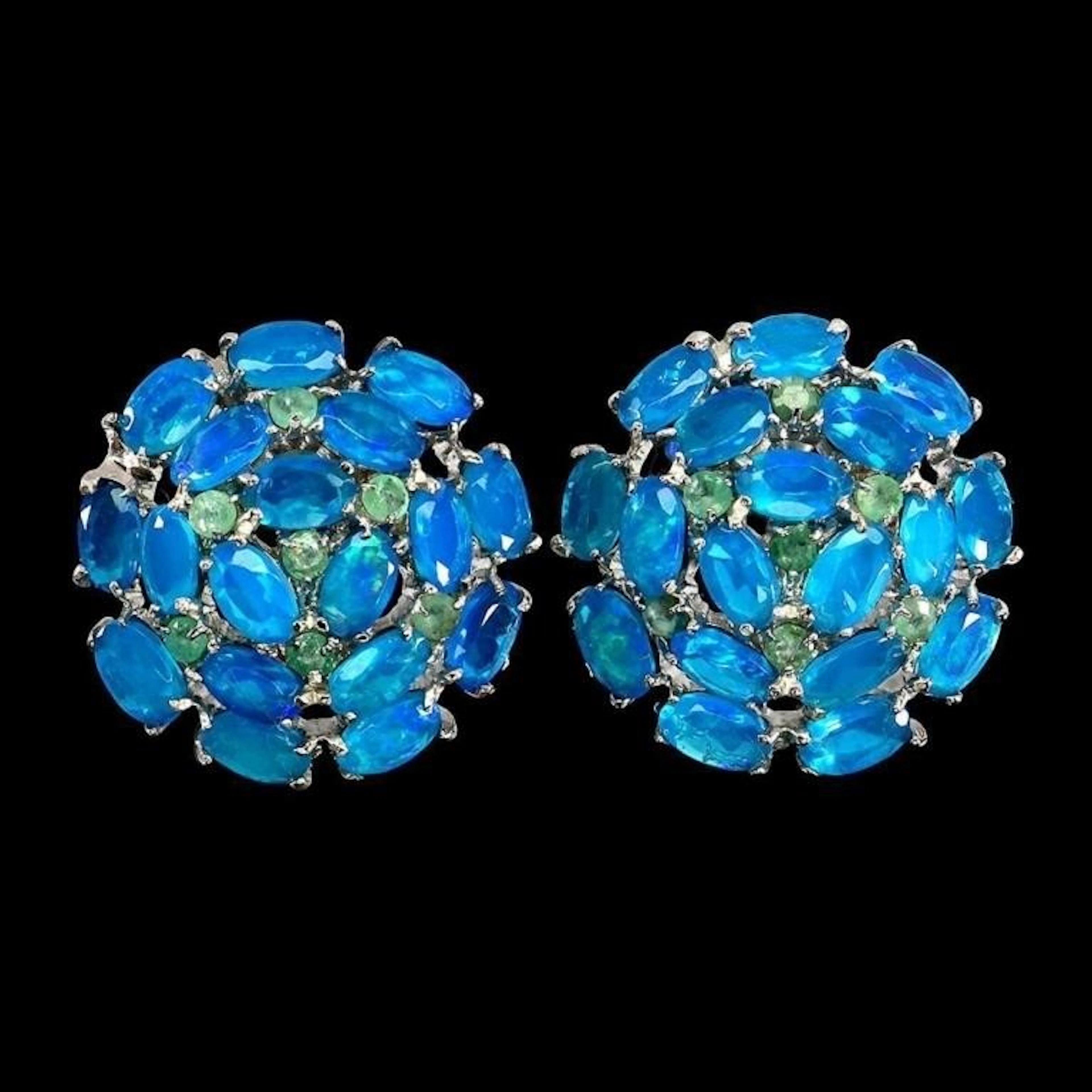 Natural Ethopian Blue Opal & Emerald Earrings