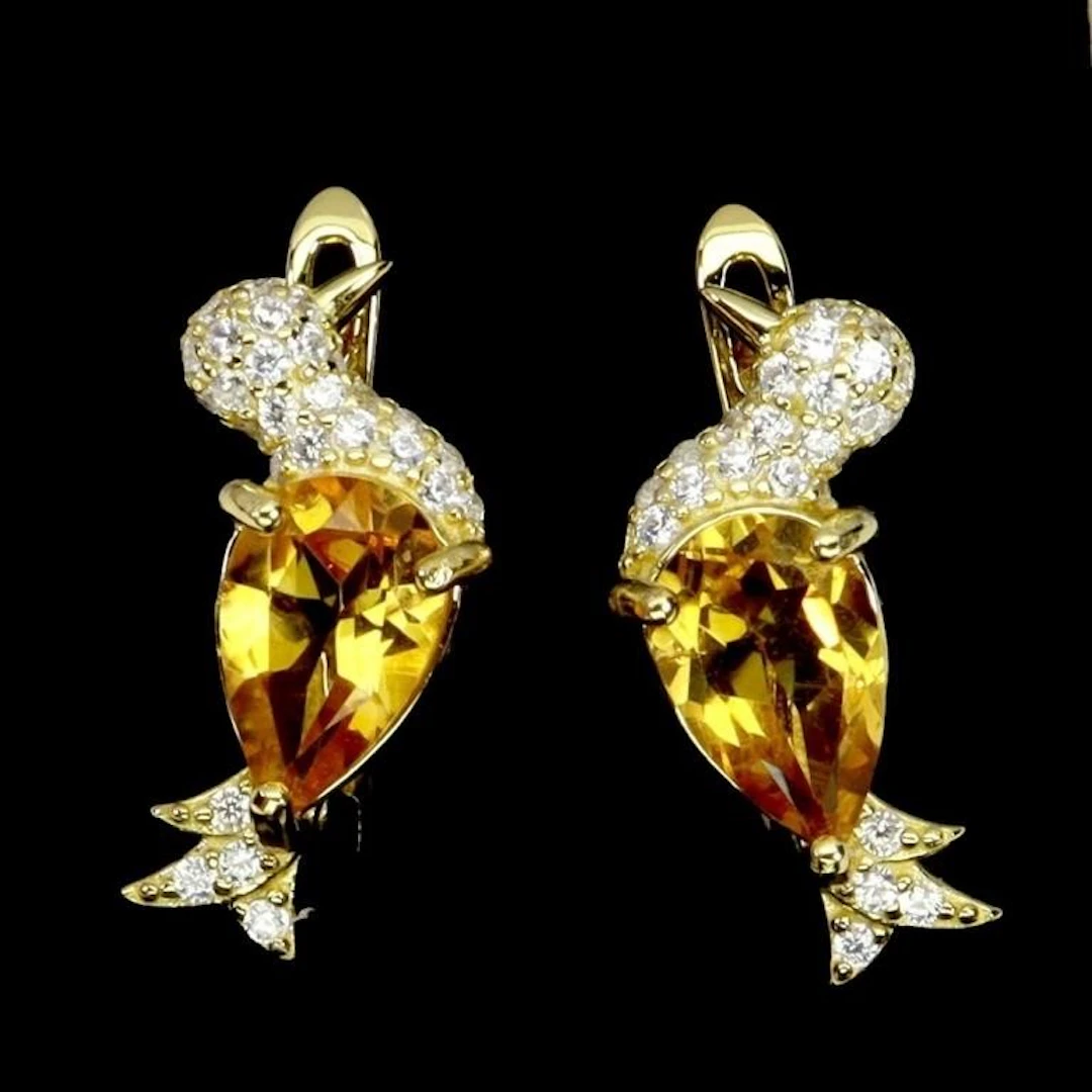 Natural Pear Brazil Citrine Bird Earrings