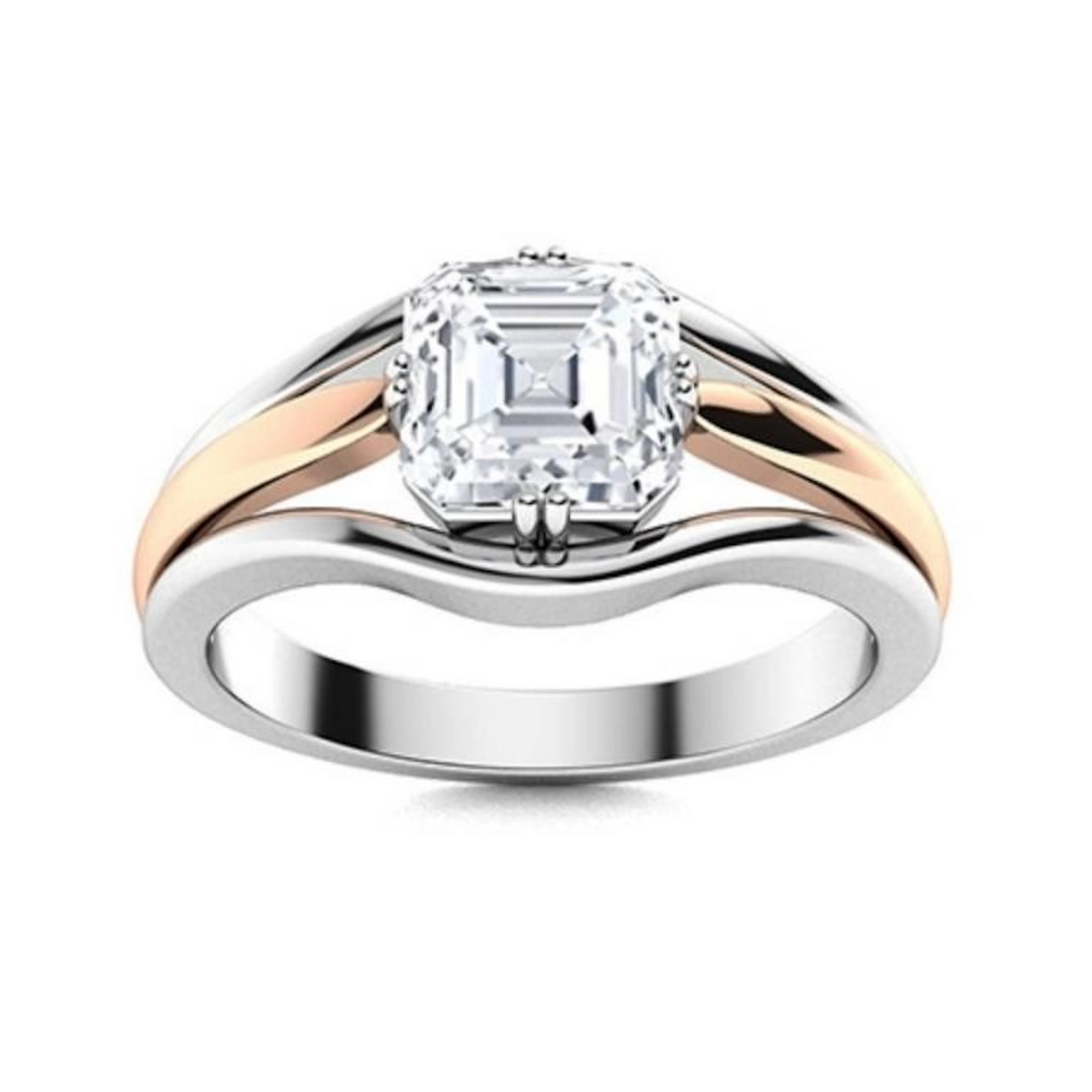 Gold & Lab Octagon Diamond 2 Cts Ring - E/VVS