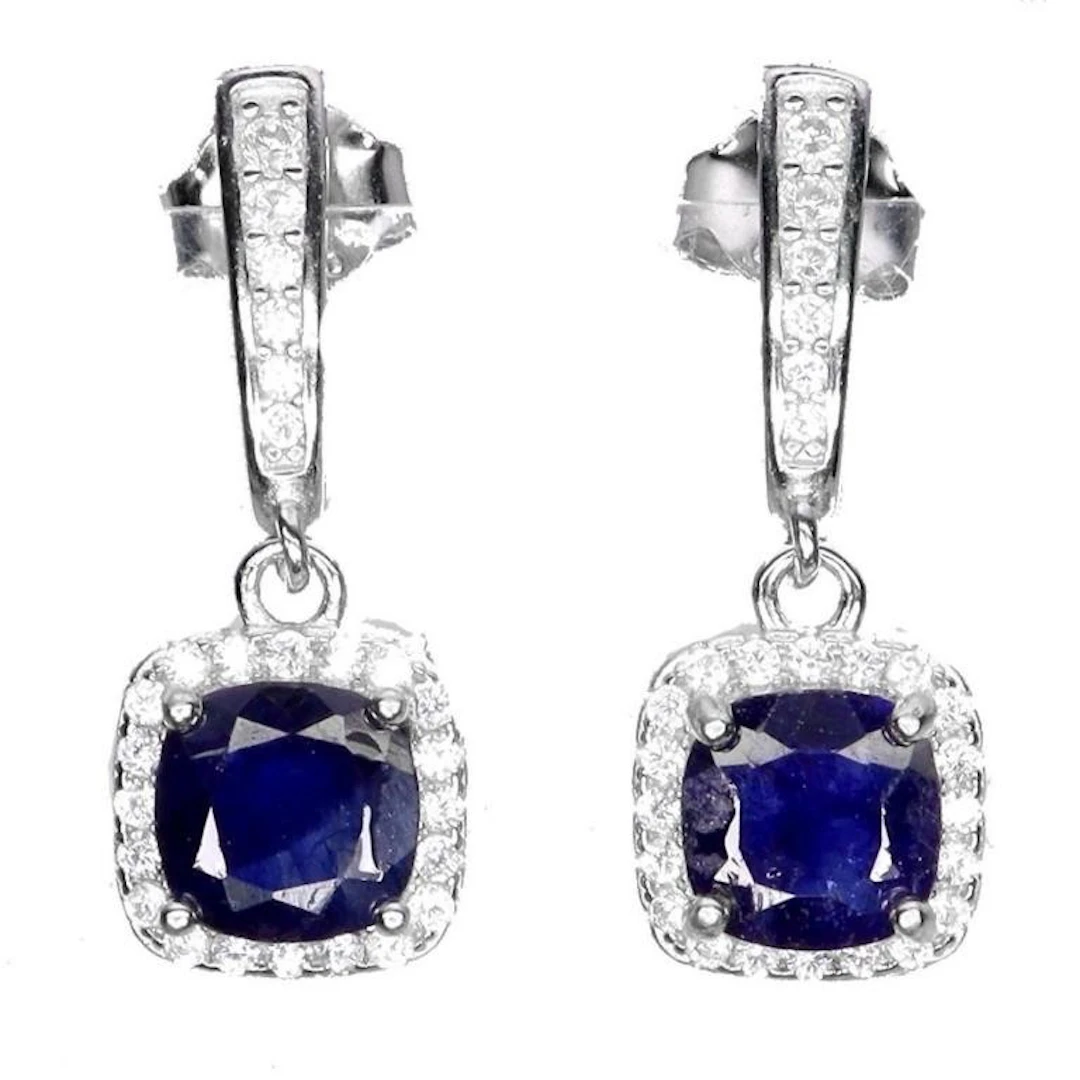 Natural Intense Blue Sapphire Earrings