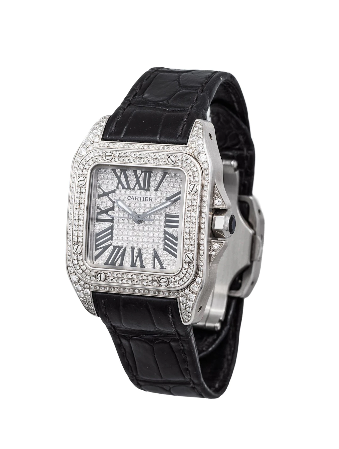 Cartier Cartier Santos 100 Medium - "Iced out" med diamanter