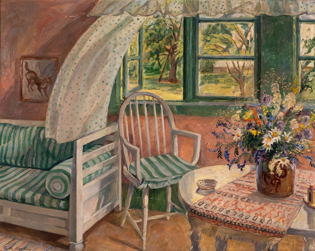 Ruth Krefting (1900 - 1987) Interiør med sommerblomster