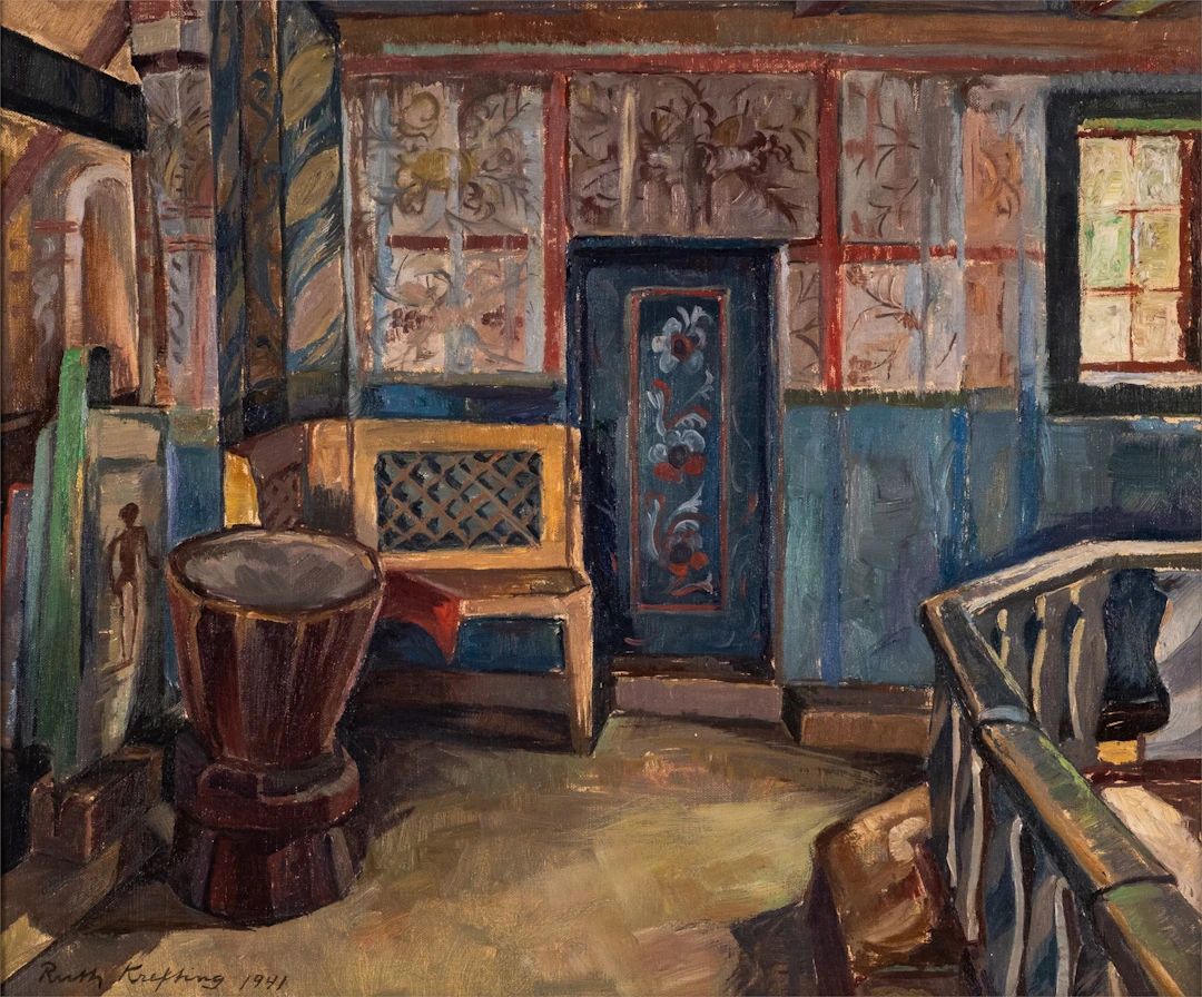 Ruth Krefting (1900 - 1987) Kirkeinteriør, 1941
