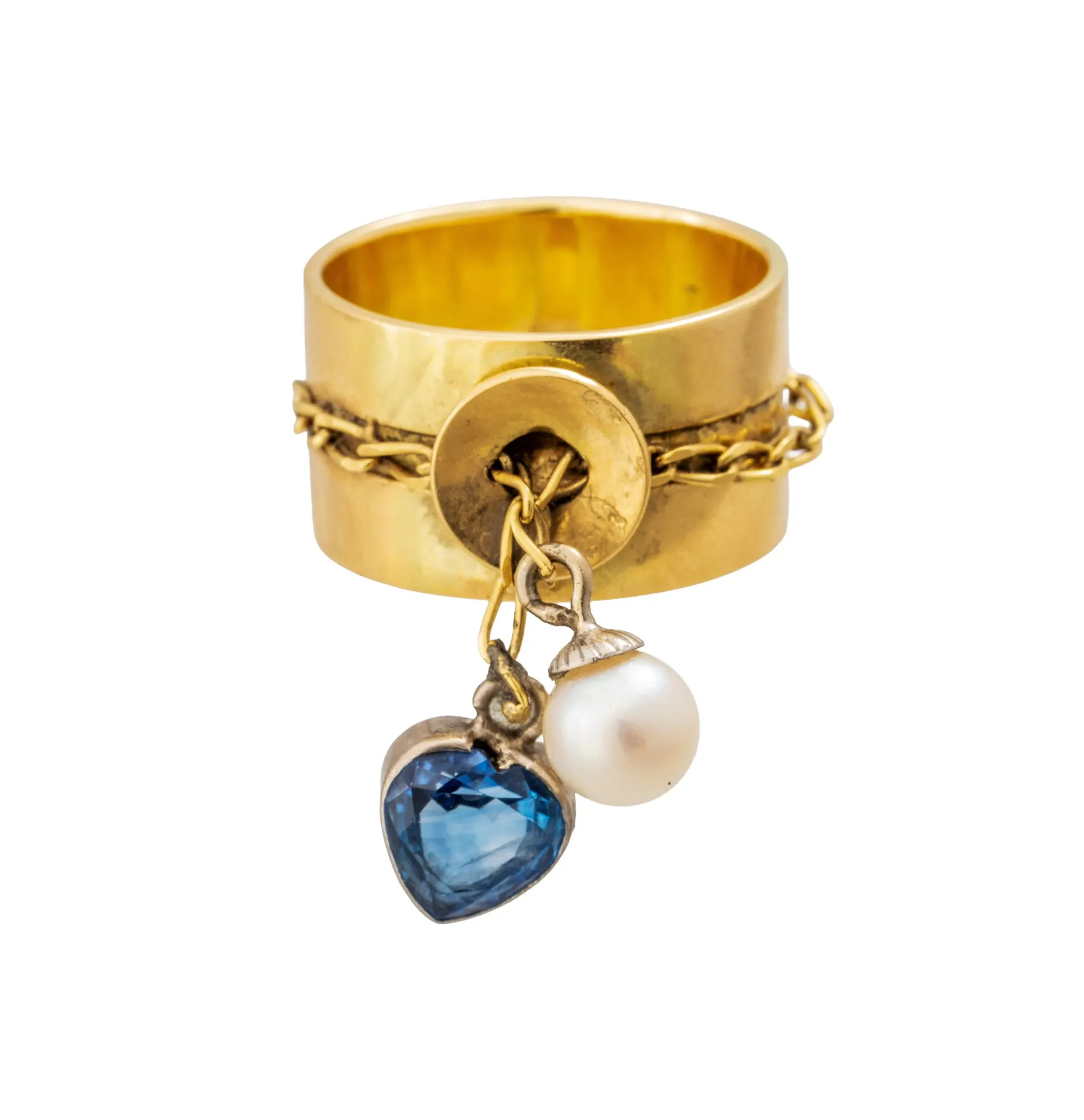 Ring med perle og safir