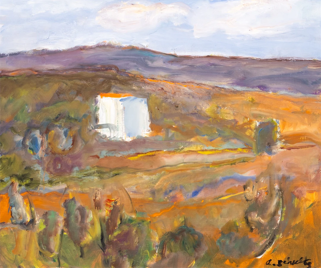 Alexander Schultz (1901 - 1981) Hvitt hus i landskap